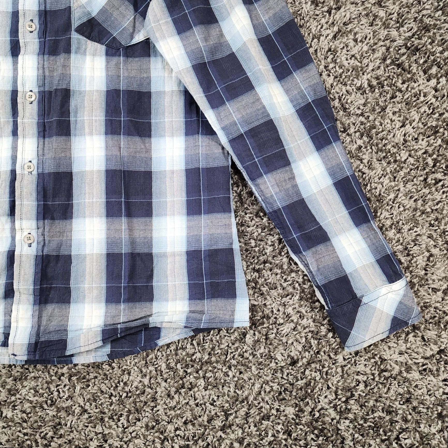 Vintage CJ Black Mens Button-Up Shirt Plaid Long Sleeve Slim Fit Size L Blue Size US L / EU 52-54 / 3 - 2 Thumbnail