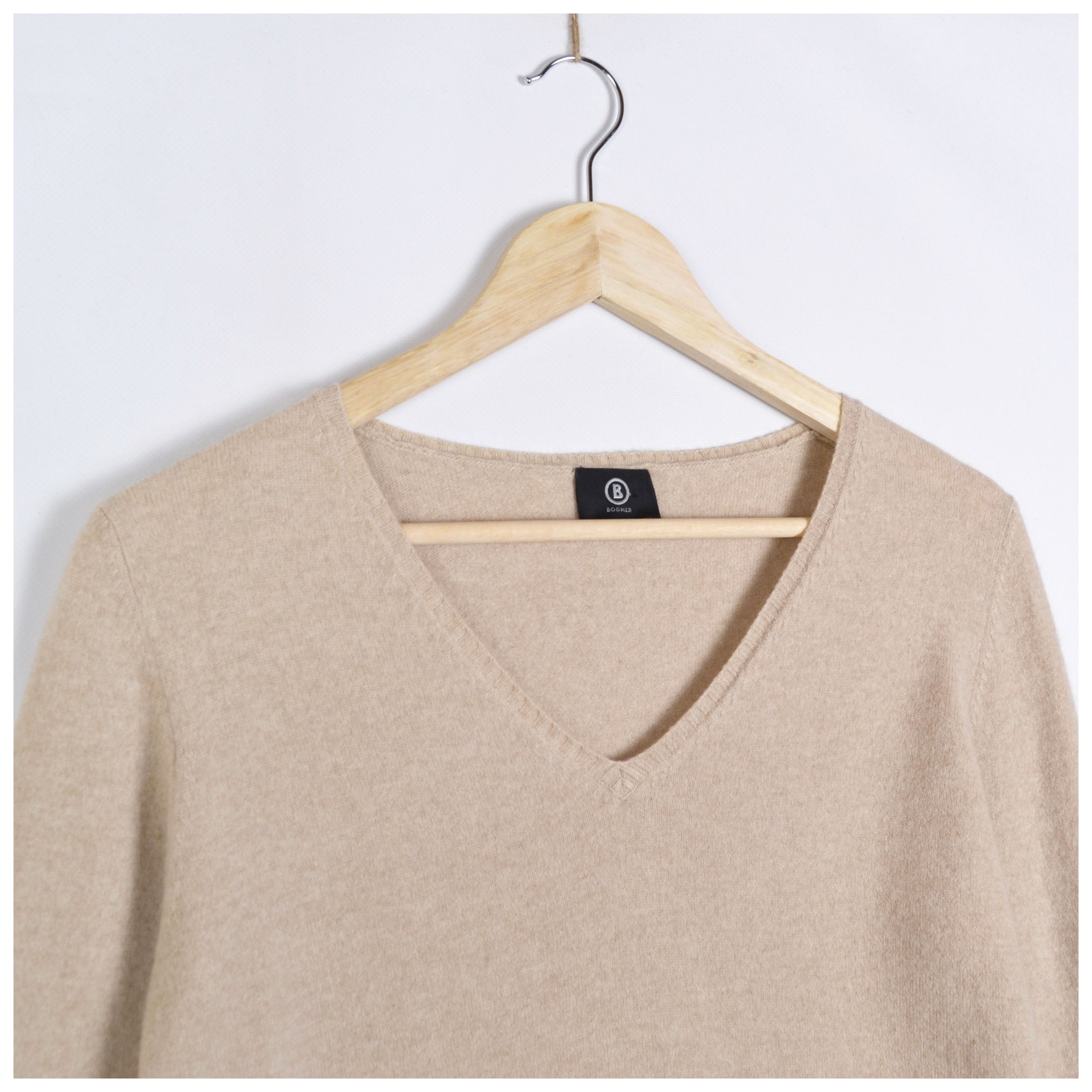 Bogner Bogner Cashmere Sweater Beige V-Neck Women's Size US12 Size XL / US 12-14 / IT 48-50 - 2 Thumbnail
