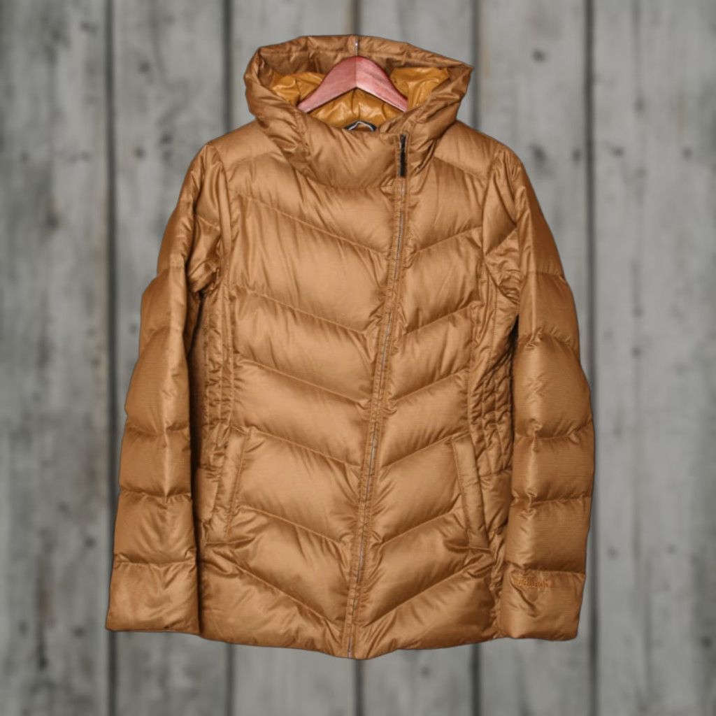 Marmot VINTAGE Marmot Carina Gold 700 Down Insulated Asymmetrical Hybrid Jacket S Women Hooded Puffer Zip Size S / US 4 / IT 40 - 1 Thumbnail