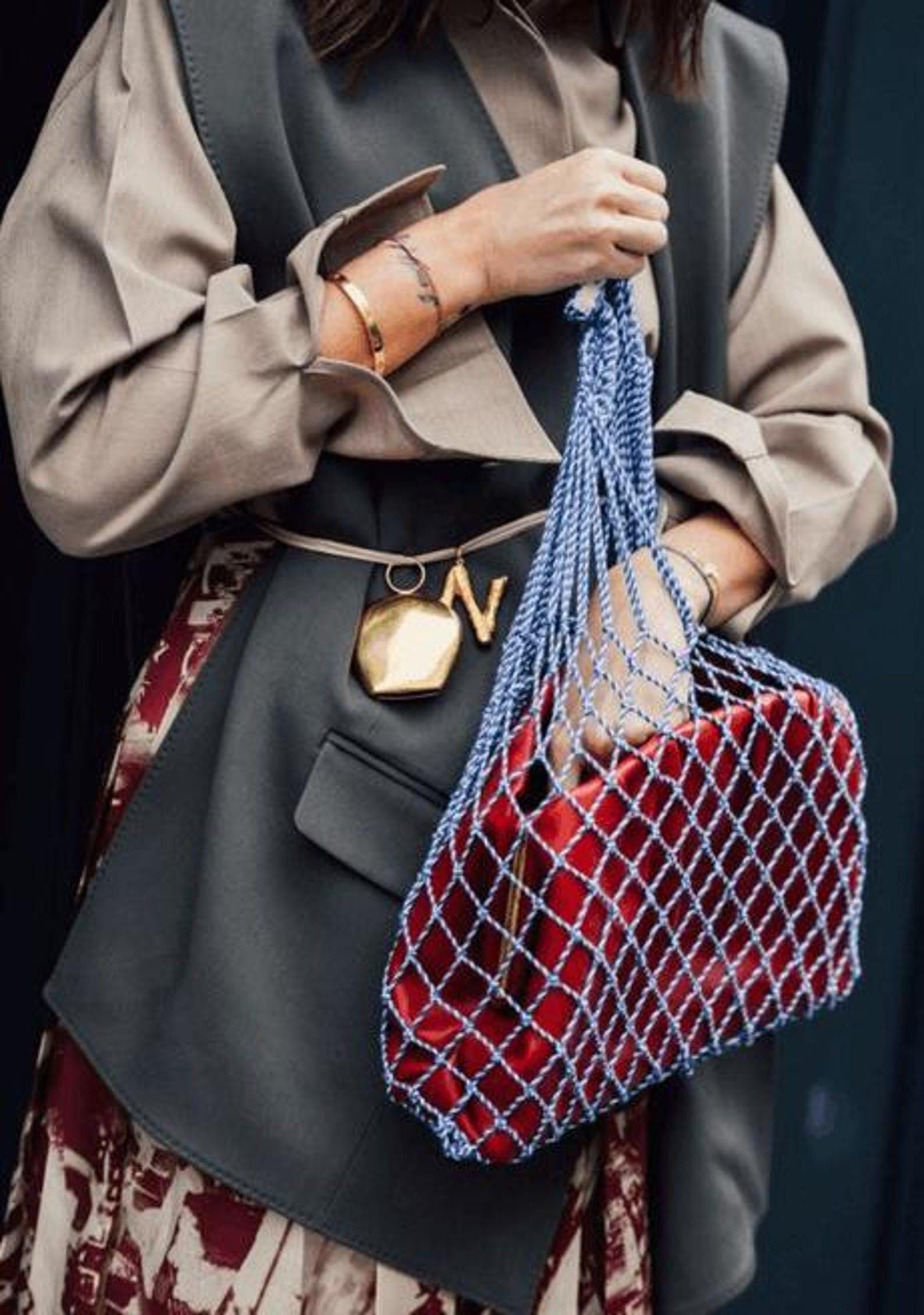 Celine Céline Woven Cotton Fishnet Bag Boho Shoulder Bag Size ONE SIZE - 4 Thumbnail