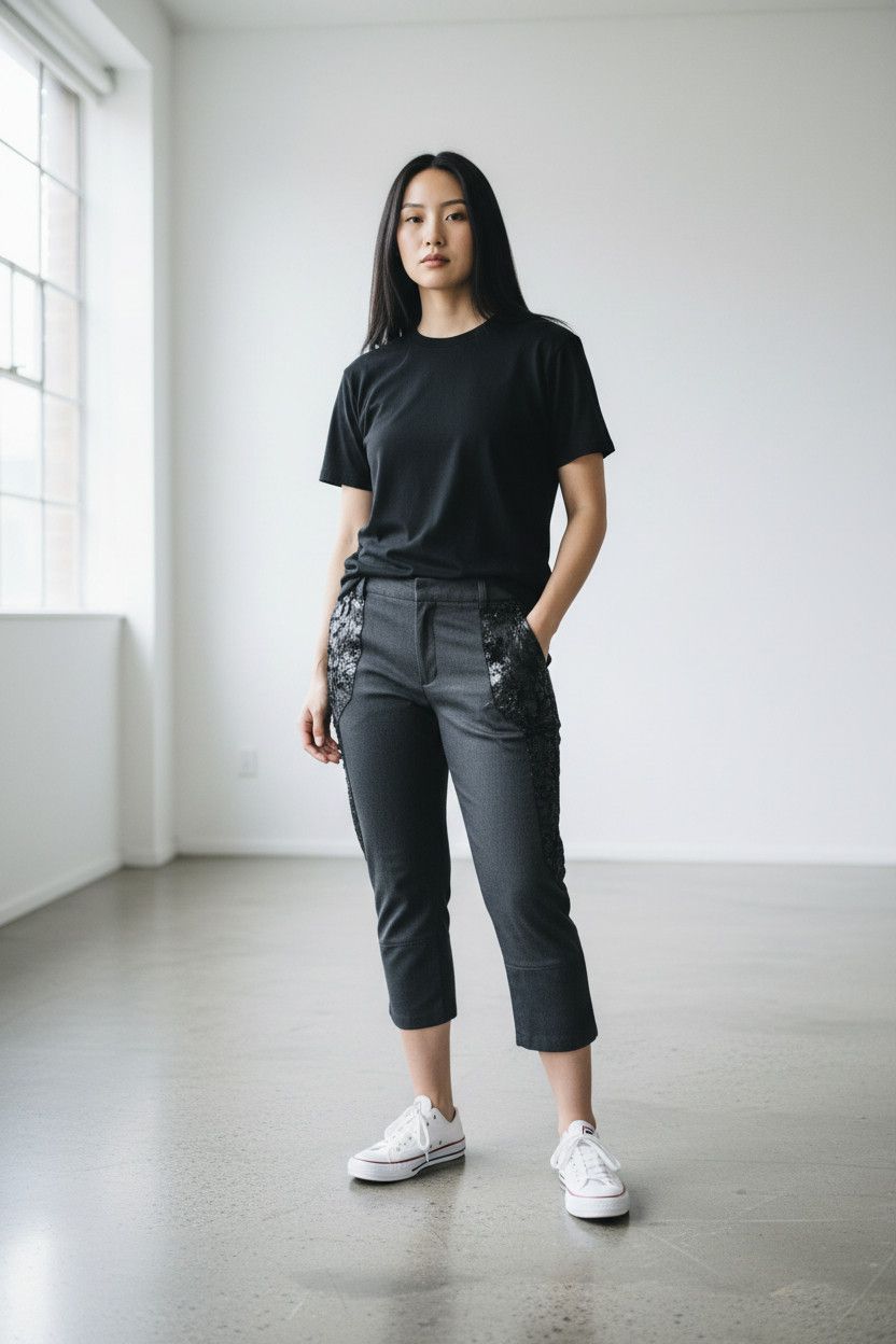 Other Dark Gray Real Leather Detail Cropped Pants Size US 32 / EU 48 - 5 Thumbnail