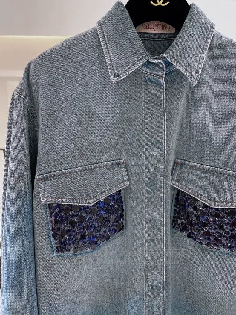 Valentino Valentino Sequin embellishment Shirt-style denim jacket Size US XS / EU 42 / 0 - 3 Thumbnail