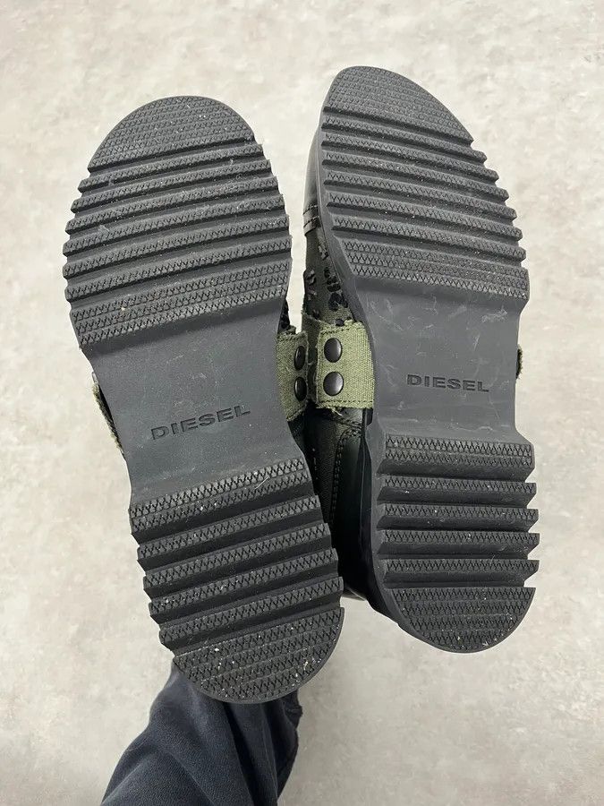 2000s Diesel Black & Green Military Combat Leather Boots