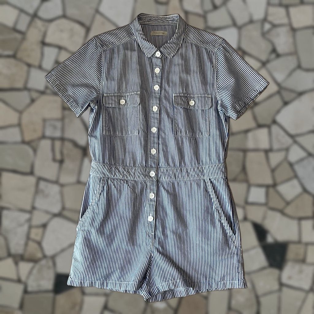 Outerknown Outerknown S.E.A. Suit Shortall Romper Women’s Small Hickory Stripe Navy Blue & White Size 28" / US 6 / IT 42 - 1 Thumbnail