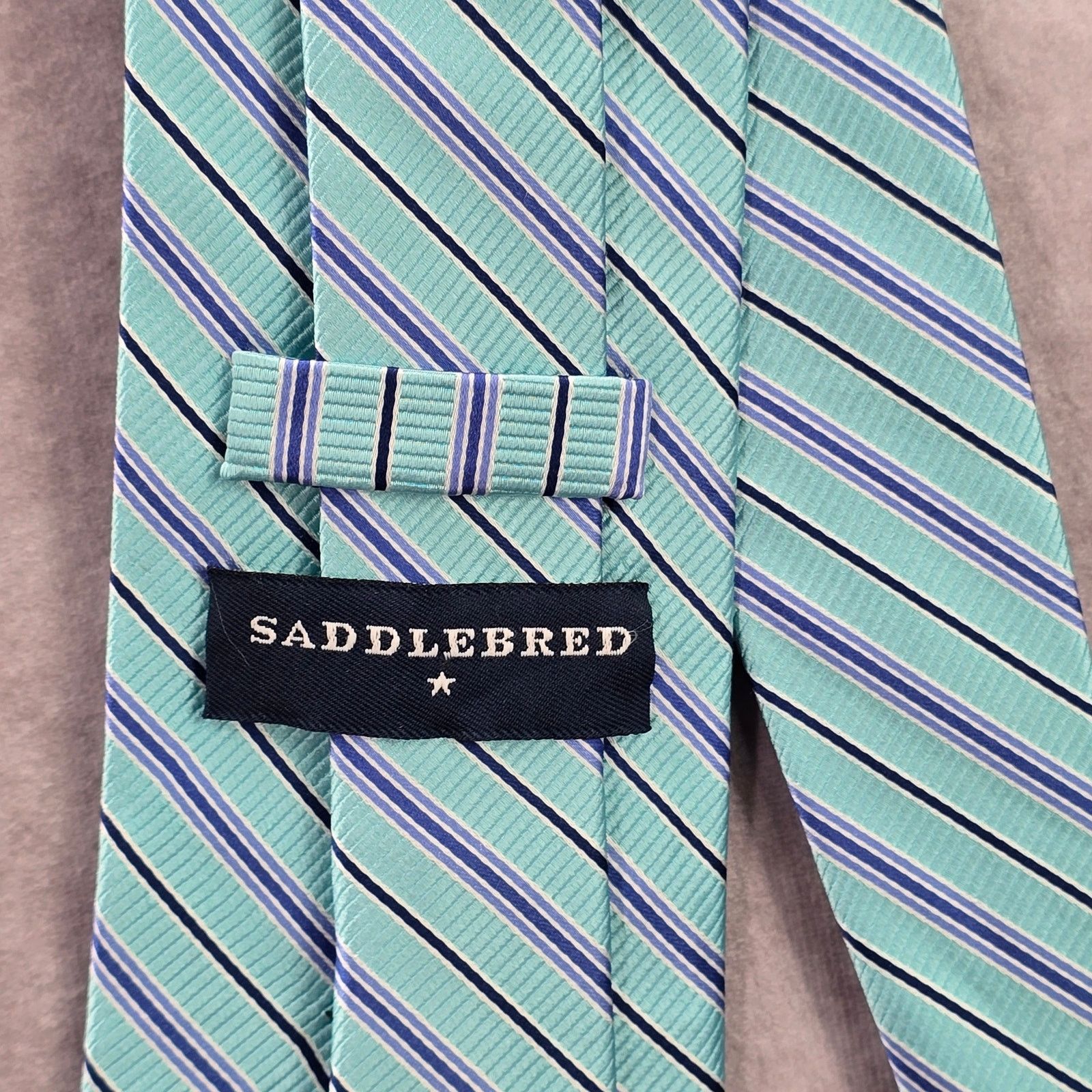 Saddlebred Saddlebred Blue Stripe Repp 100% Silk Men's Neck Tie Size 30 - 4 Thumbnail