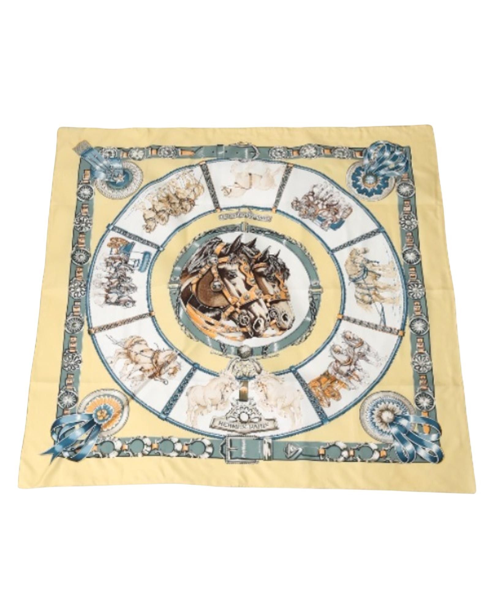 image of Hermes Yellow Silk Designer Scarf, Women's