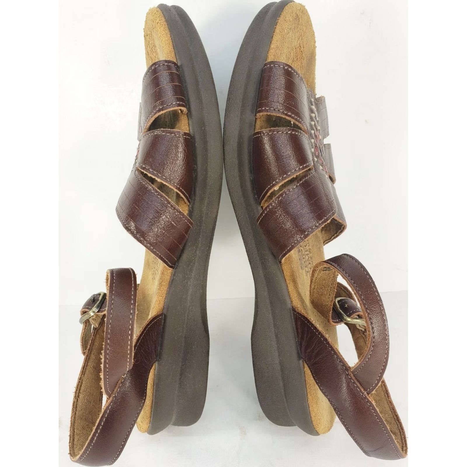 SAS SAS Sandals Brown Leather Open Toe Buckle Size 6.5W Diamond Weave Casual Comfort Women Tripad Size US 7 / IT 37 - 7 Thumbnail