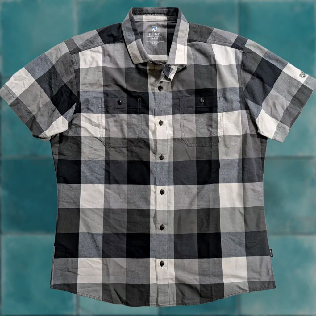 Vintage Kuhl Plaid Short Sleeve Button Front Outdoor Gray Men's Large Size US 33 - 1 Thumbnail