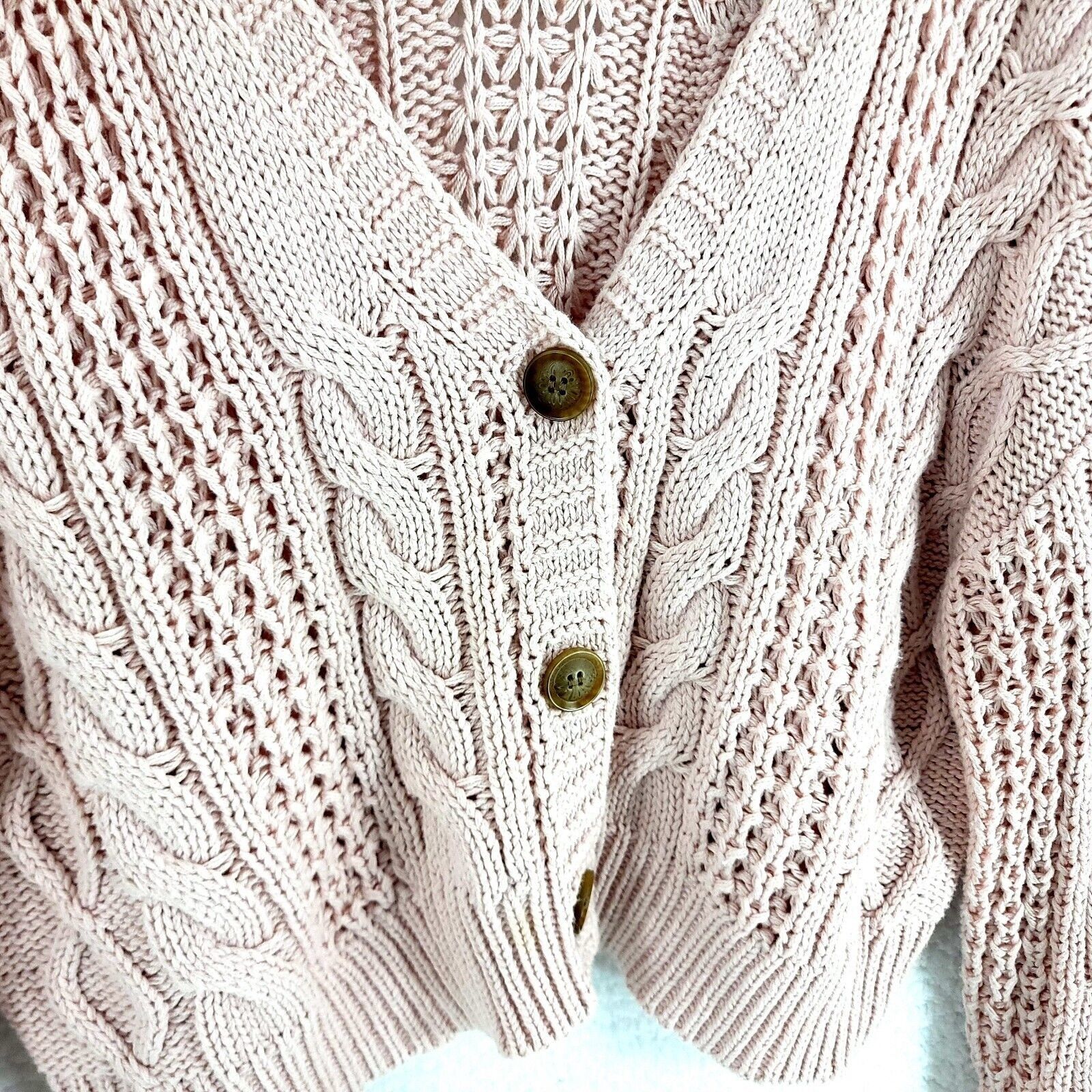 Aeropostale Aeropostale Pink Cable Knit Plunging V-Neck Button Front Swe Size M / US 6-8 / IT 42-44 - 2 Thumbnail