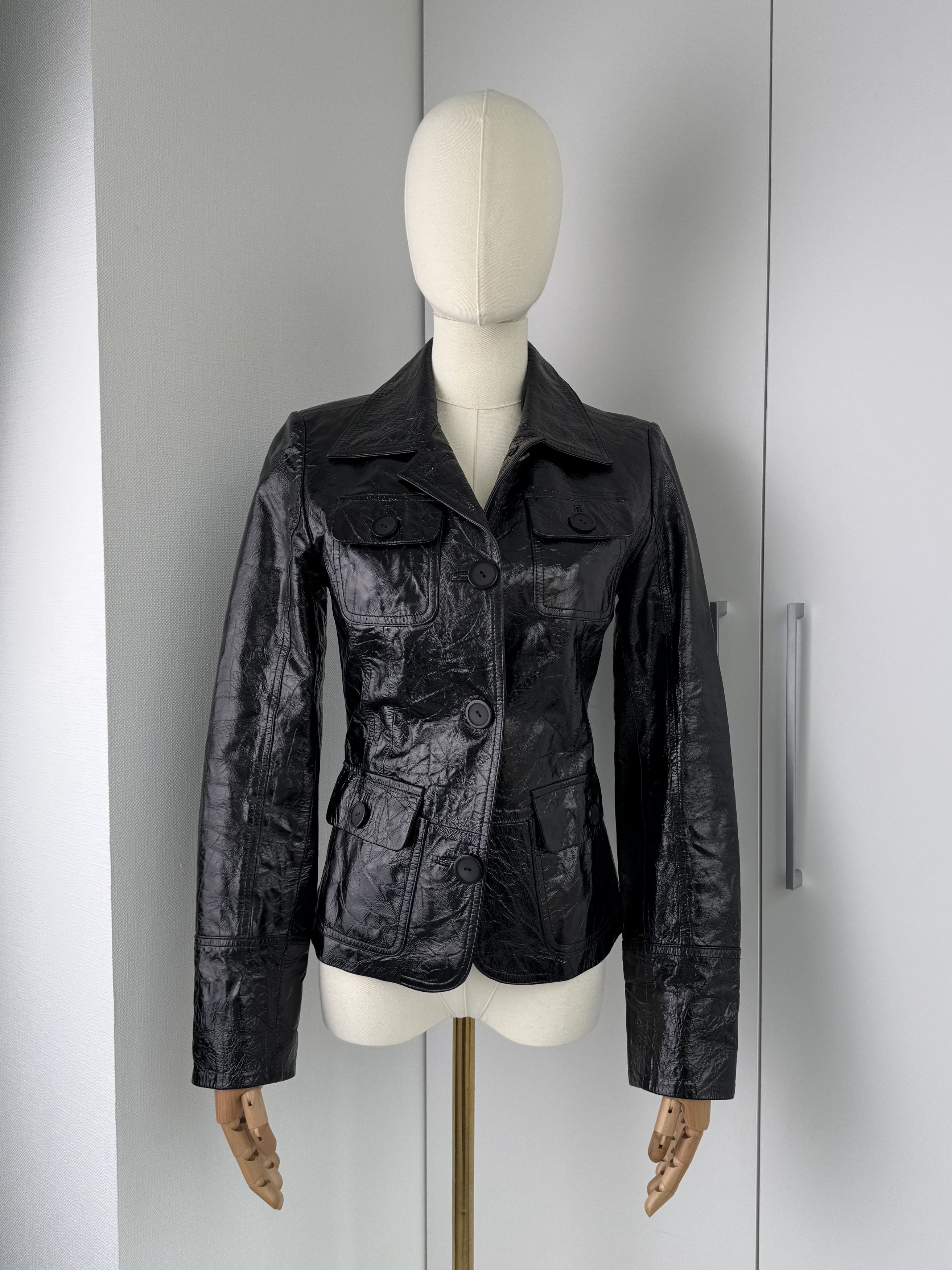 Vintage Women Black Leather Jacket Y2K Vintage Button Up Fitted Size XS / US 0-2 / IT 36-38 - 1 Thumbnail