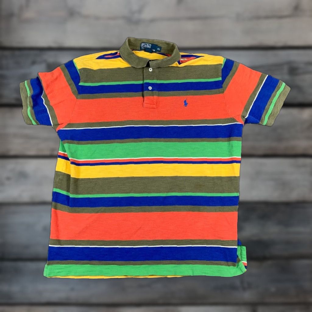 Polo Ralph Lauren VINTAGE Polo Ralph Lauren Polo Shirt Adult XL Rainbow Striped Cotton 90s Casual Mens Size US XL / EU 56 / 4 - 1 Thumbnail
