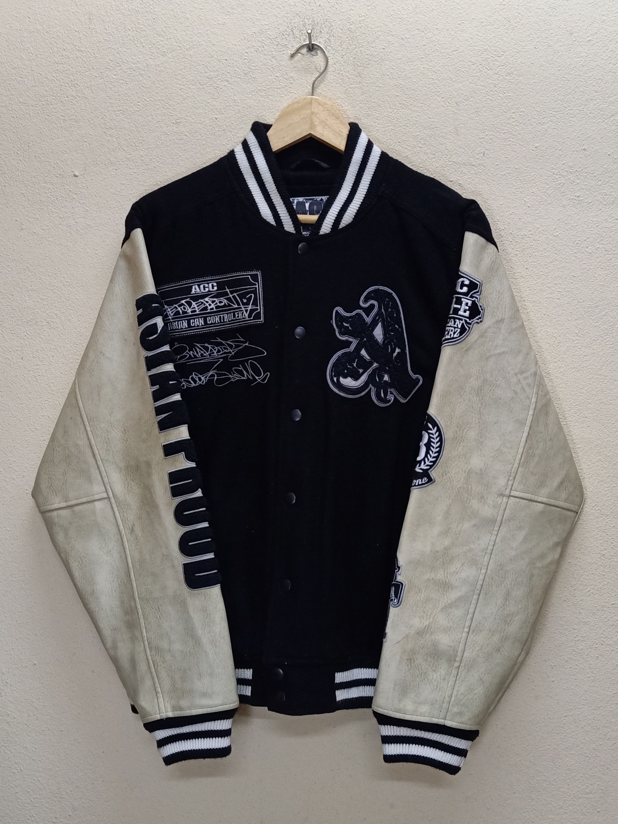 Japanese Brand ACC ASIAN CAN CONTROLERZ Leather Sleeves Varsity Jacket Size US L / EU 52-54 / 3 - 1 Thumbnail