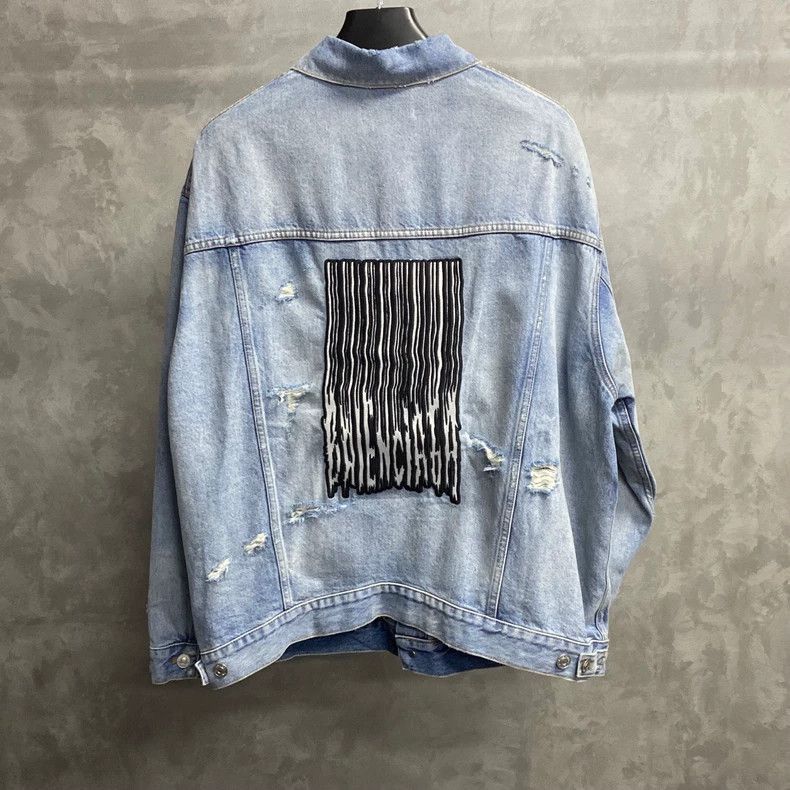 Balenciaga Balenciaga Light Blue Fringe Logo Denim Jacket-2506 Size US XS / EU 42 / 0 - 2 Thumbnail