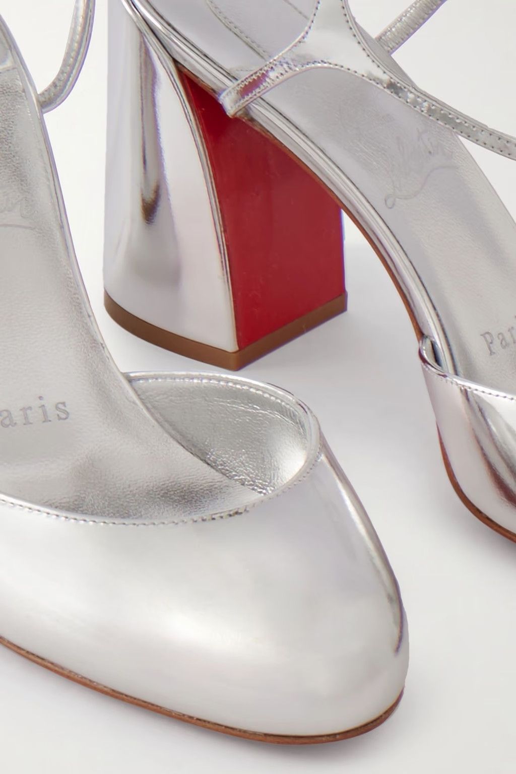 Christian Louboutin Jane Pump 85 Silver Leather Ankle Strap Block Heel Sandal 40 Size US 10 / IT 40 - 12 Thumbnail