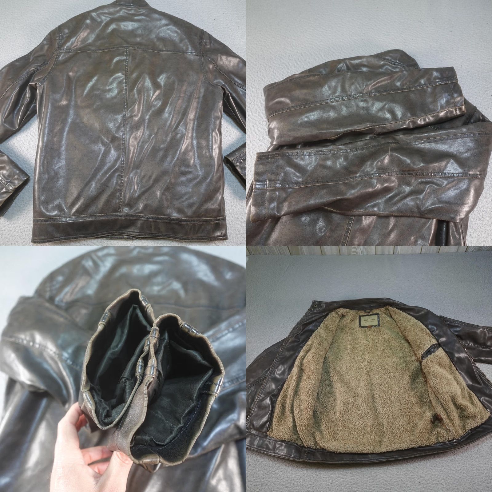 Vintage VINTAGE Motorcycle Jacket Mens S Brown Faux Leather Sherpa Lined Biker Moto Satin? Size US S / EU 44-46 / 1 - 10 Thumbnail