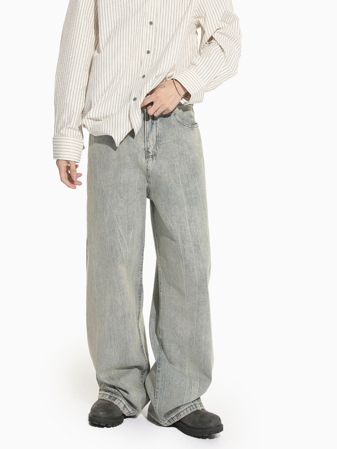 Vintage Men's Retro Distressed Washed Loose Wide-Leg Vibe Jeans Size US 32 / EU 48 - 3 Thumbnail