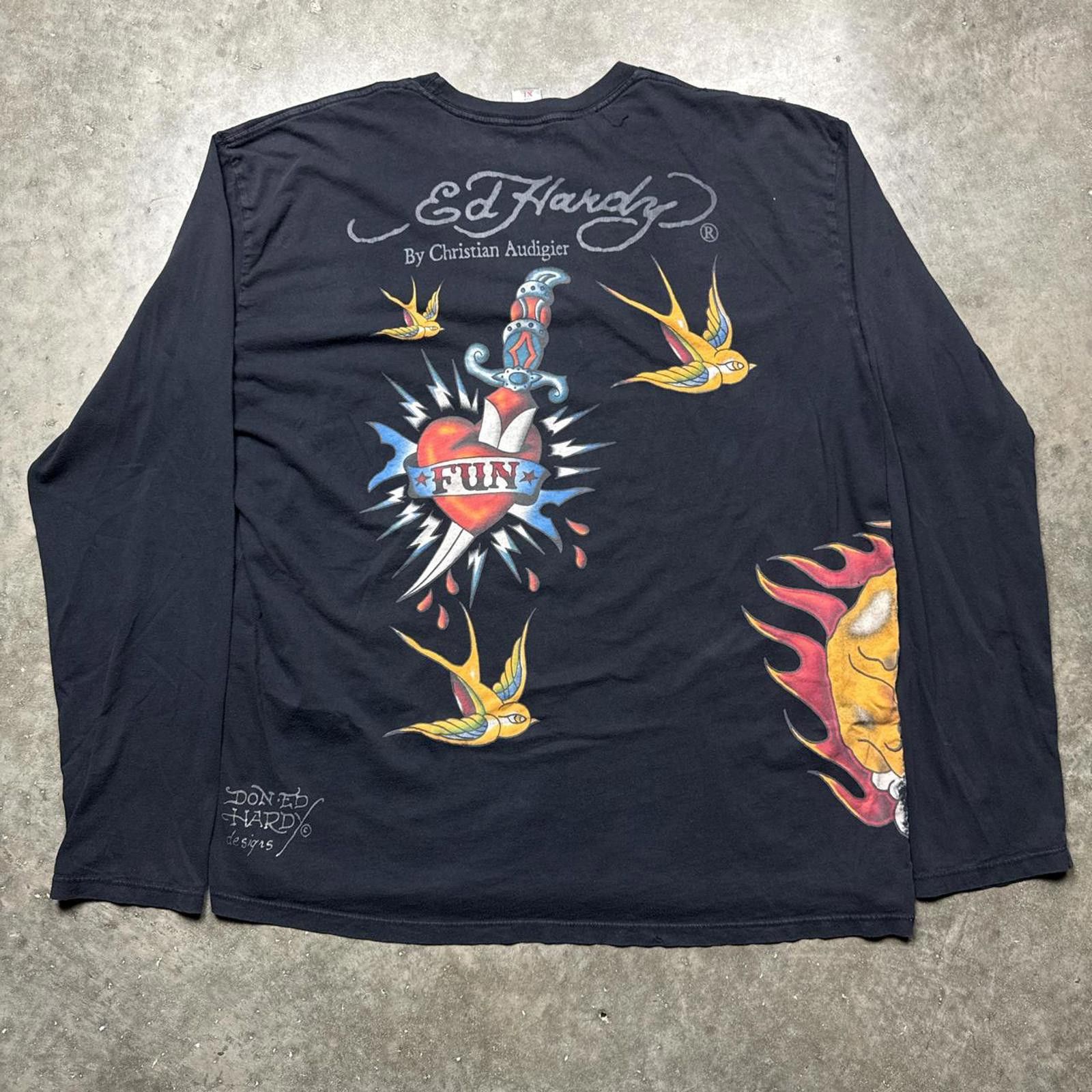 Ed Hardy Ed Hardy Vintage Long Sleeve Multiple Y2k Graphic T-Shirt Size US XL / EU 56 / 4 - 2 Thumbnail