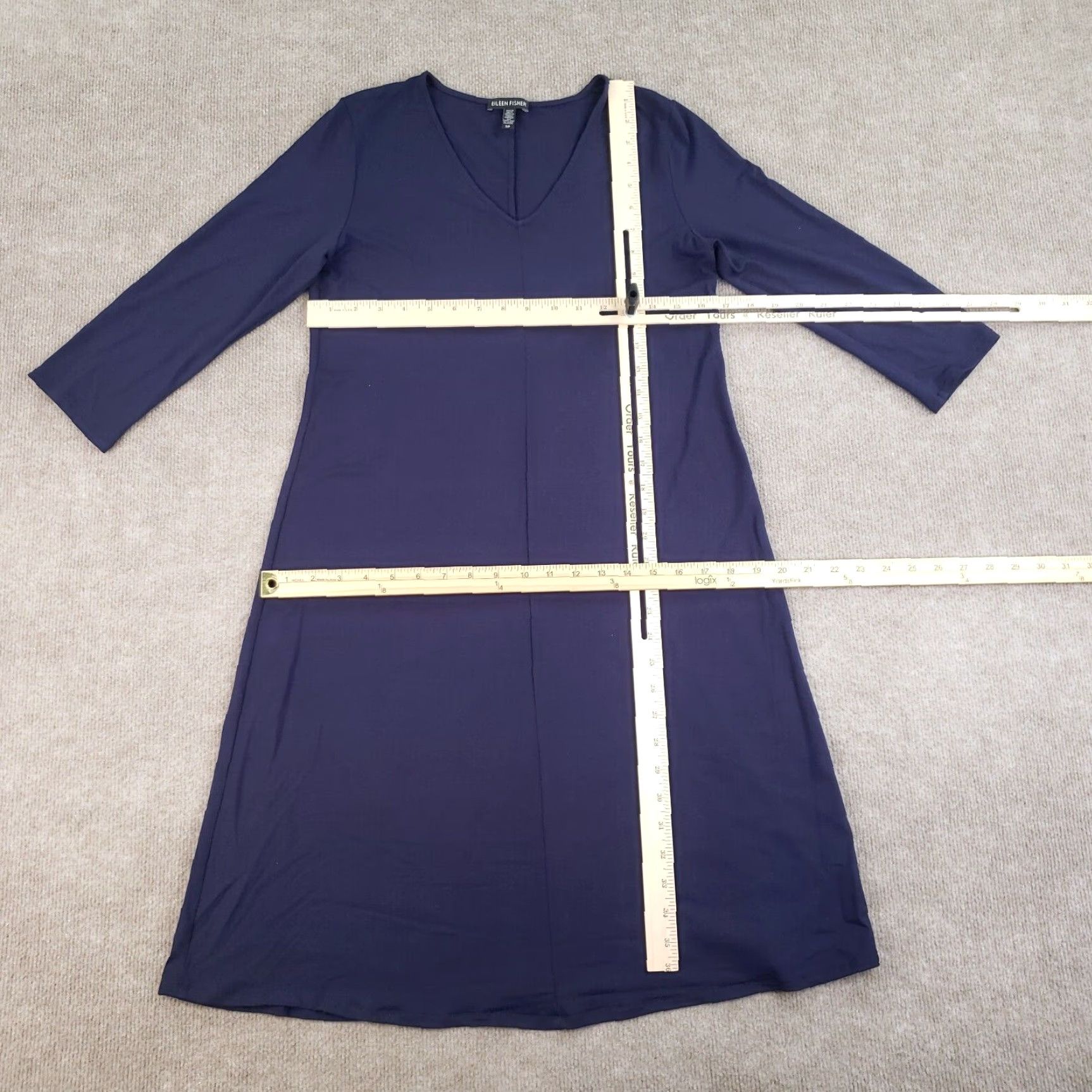 Eileen Fisher VINTAGE Eileen Fisher Dress Women Small Blue Long Sleeve V-Neck Casual Knit Stretch A-Line Size S / US 4 / IT 40 - 2 Thumbnail
