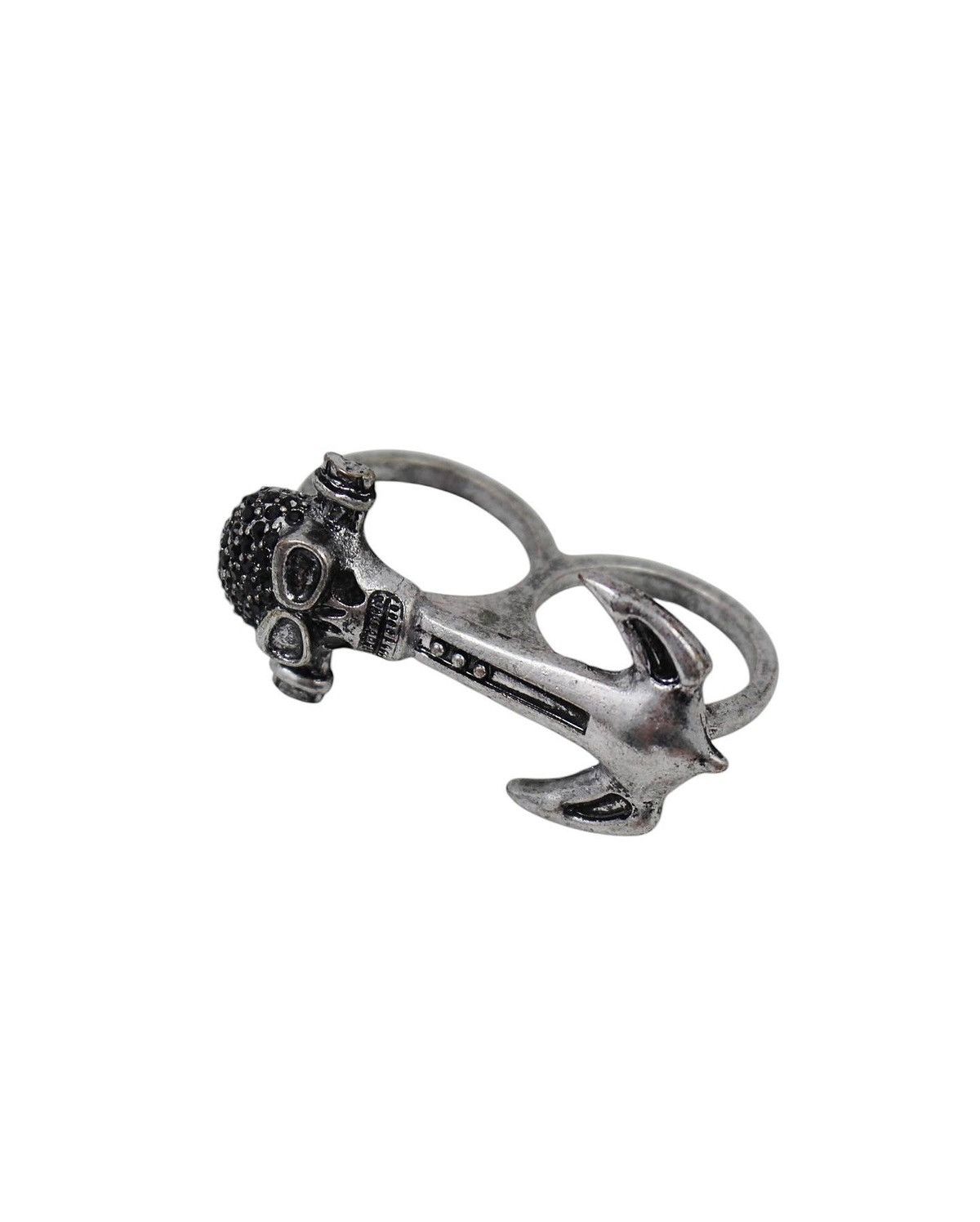 Vintage SKULL & ANCHOR DOUBLE FINGER METAL RING Size ONE SIZE - 1 Thumbnail
