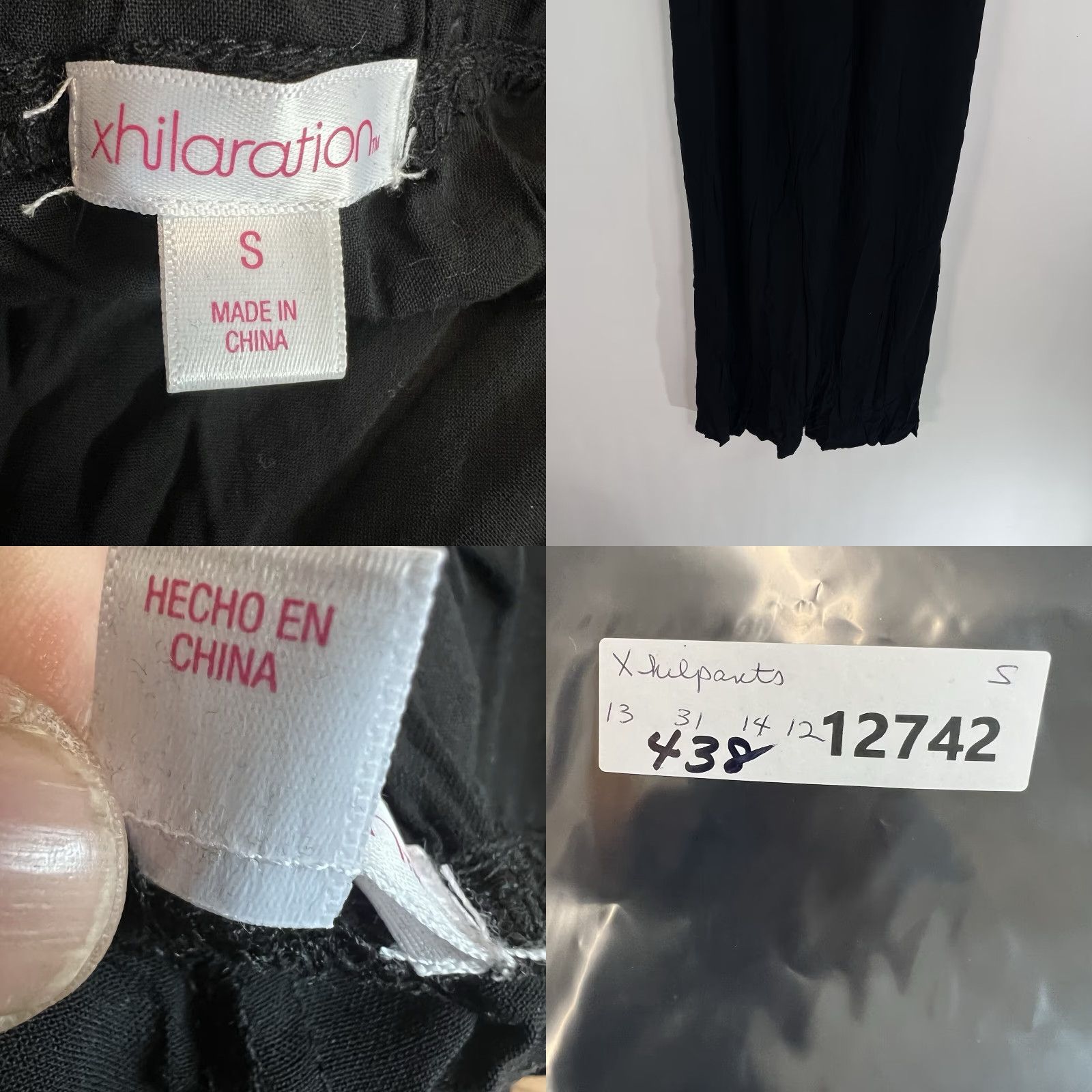 Vintage XHilerations Pants Womens S Black Belted Drawstring Pockets Mid Rise Wide-Leg Lounge Size 28" / US 6 / IT 42 - 8 Thumbnail