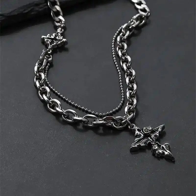 Jewelry Punk Black Flame Cross Necklace Size ONE SIZE - 4 Thumbnail
