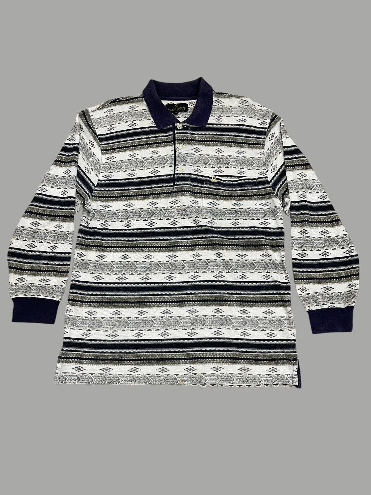 Montagut × Vintage Vintage Montagut Paris Long Sleeve Polos Abstract Art Size US M / EU 48-50 / 2 - 1 Thumbnail