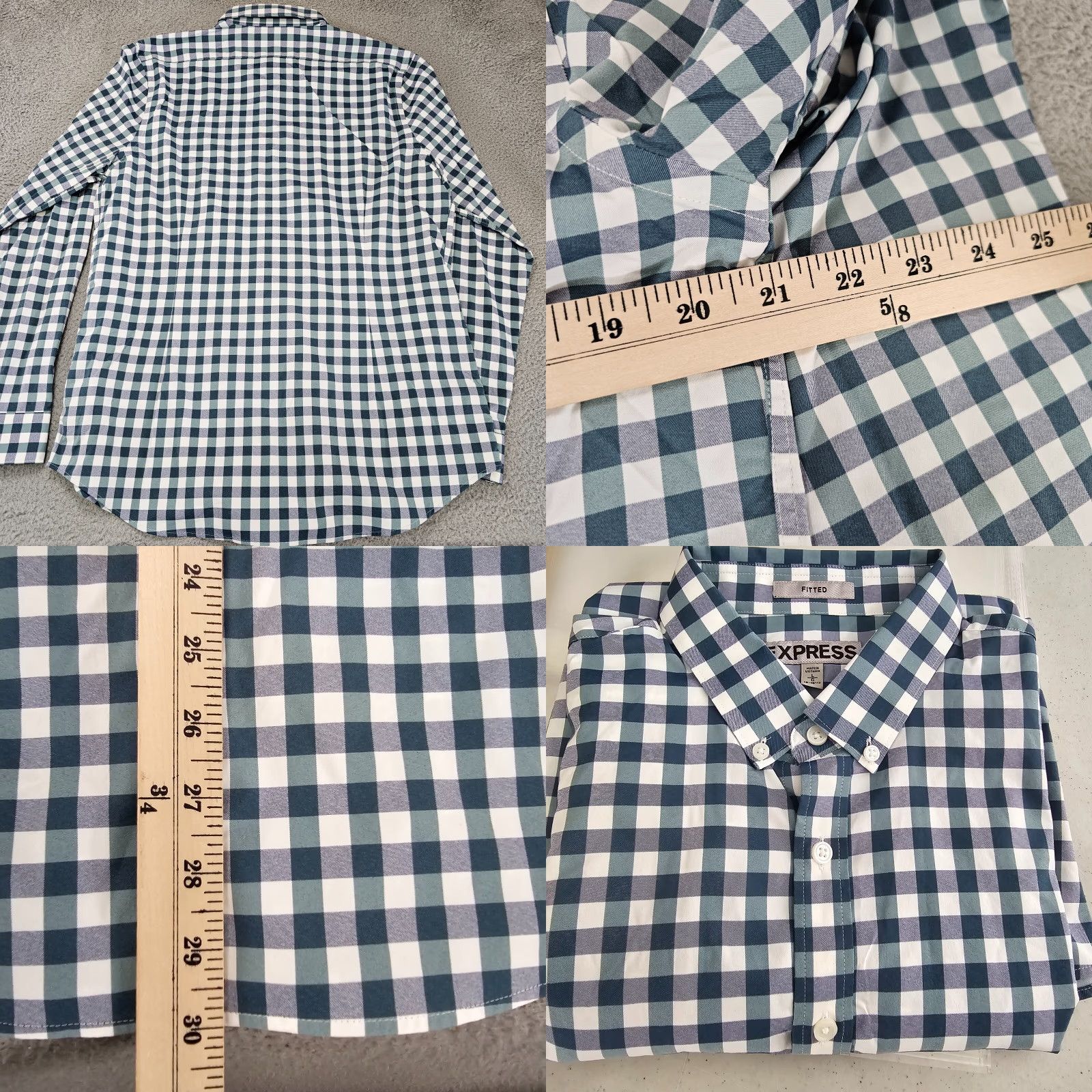 Express Express Shirt Men L Teal Check Button-Up Knit Cotton Long Sleeve Size US L / EU 52-54 / 3 - 8 Thumbnail