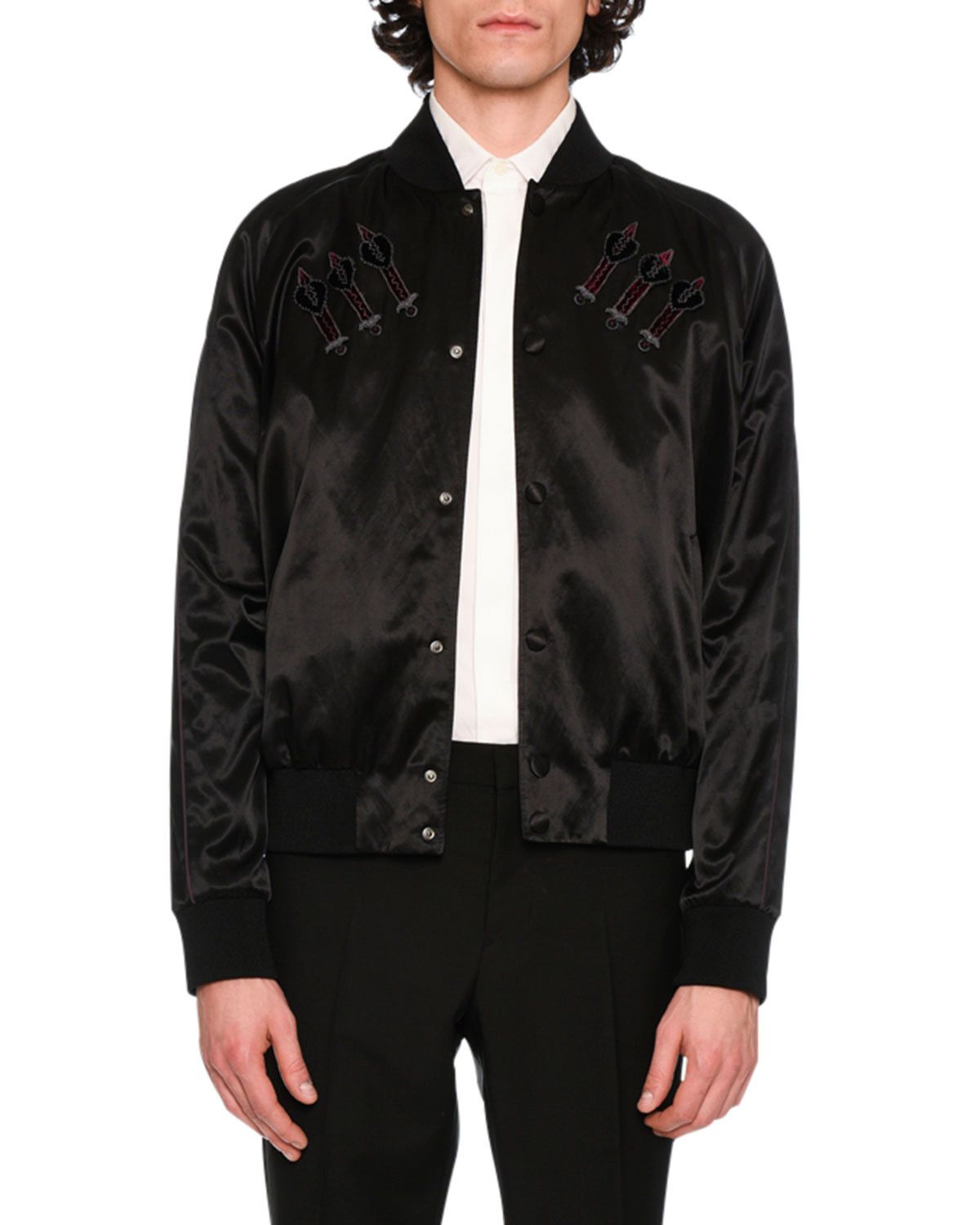 Valentino Love Blade Embroidered Satin Bomber Jacket Size US M / EU 48-50 / 2 - 6 Thumbnail