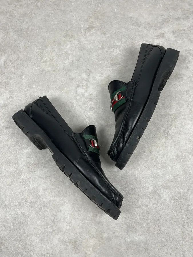 Gucci Gucci Black Signature Leather Loaffers Size US 13 / EU 46 - 5 Thumbnail