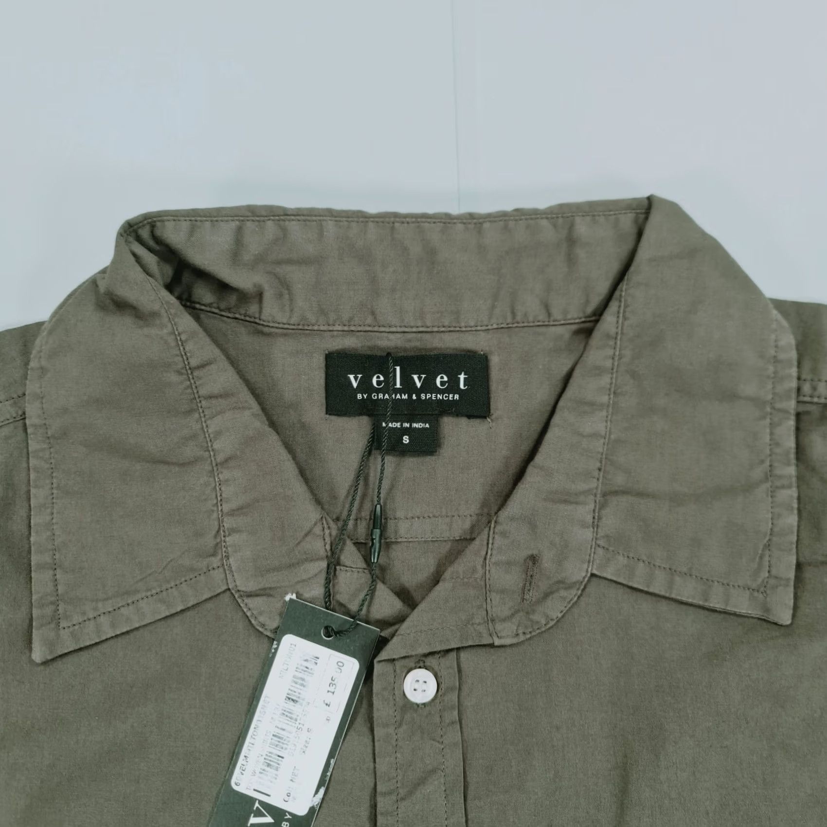 Velvet Velvet by Graham & Spencer Shirt Mens Khaki Green Small Long Sleeve Button-Up Collared 100% Cotton Regular Fit Blackout? Size US S / EU 44-46 / 1 - 2 Thumbnail