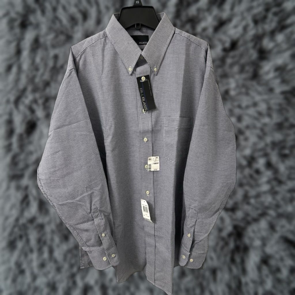 Bill Blass VINTAGE Bill Blass Shirt Mens 17 Blue Houndstooth Wrinkle Free Button Up L/S Dress Shirt Mens Cap Collar Button-Down Size US XL / EU 56 / 4 - 1 Thumbnail