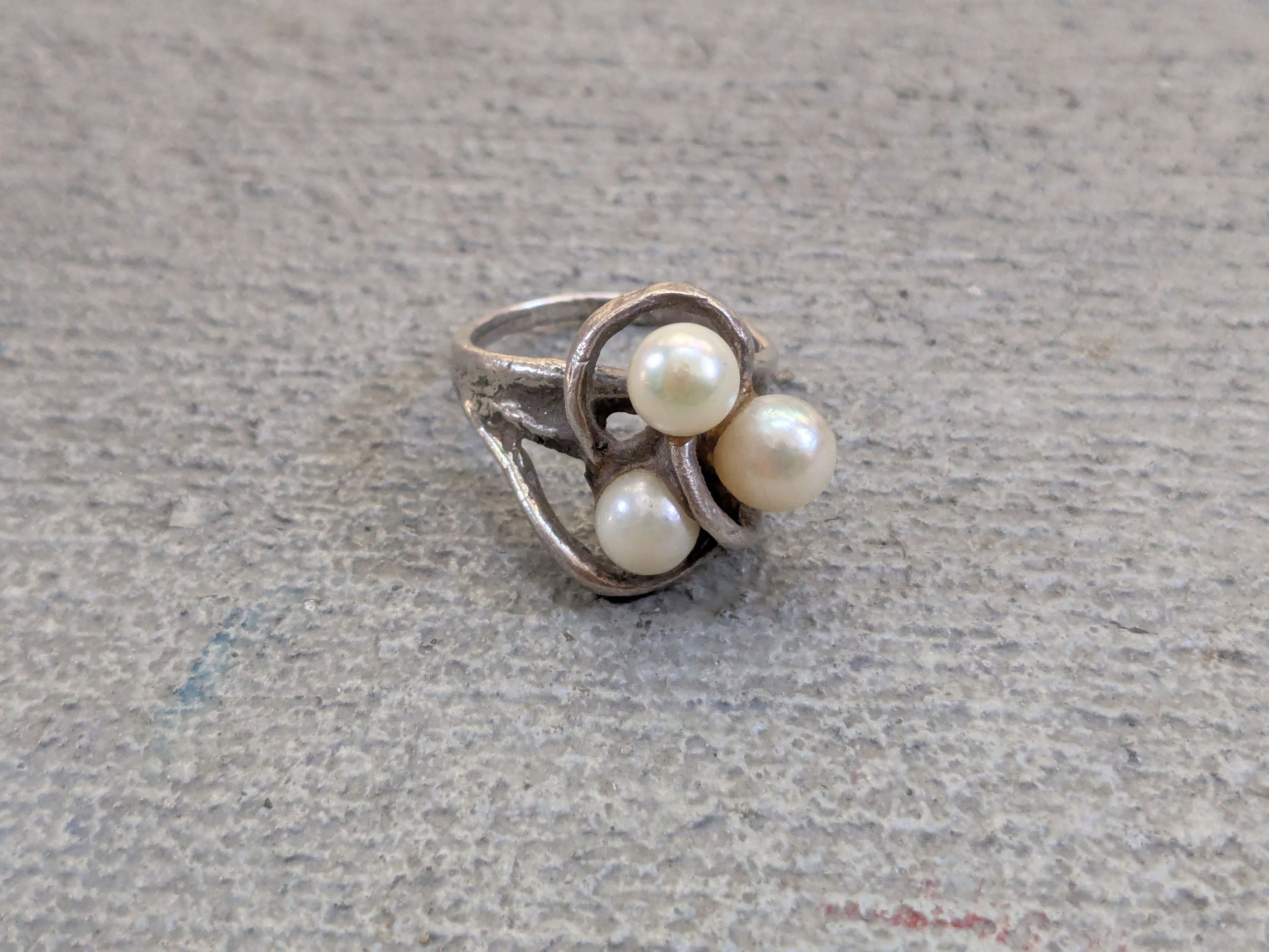 Avant Garde x Jewelry Vintage Sterling Silver Ring Pearl 6.25 Modern Abstract, Men's
