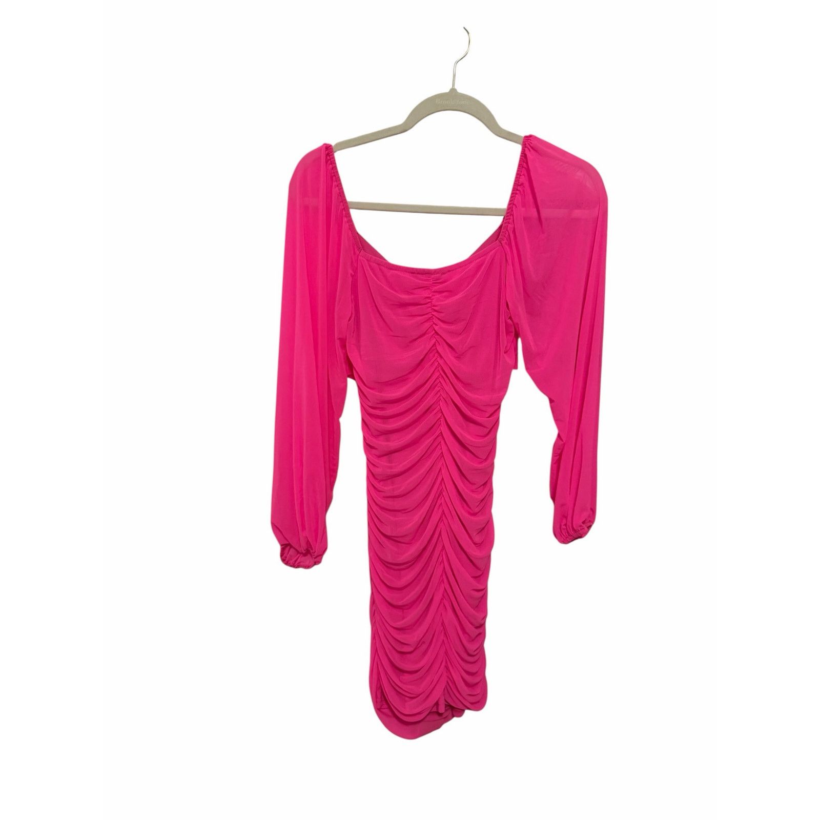 Other BTFBM Bright Pink Sexy Ruched Long Sleeve Bodycon Mini Dress Size S / US 4 / IT 40 - 5 Thumbnail
