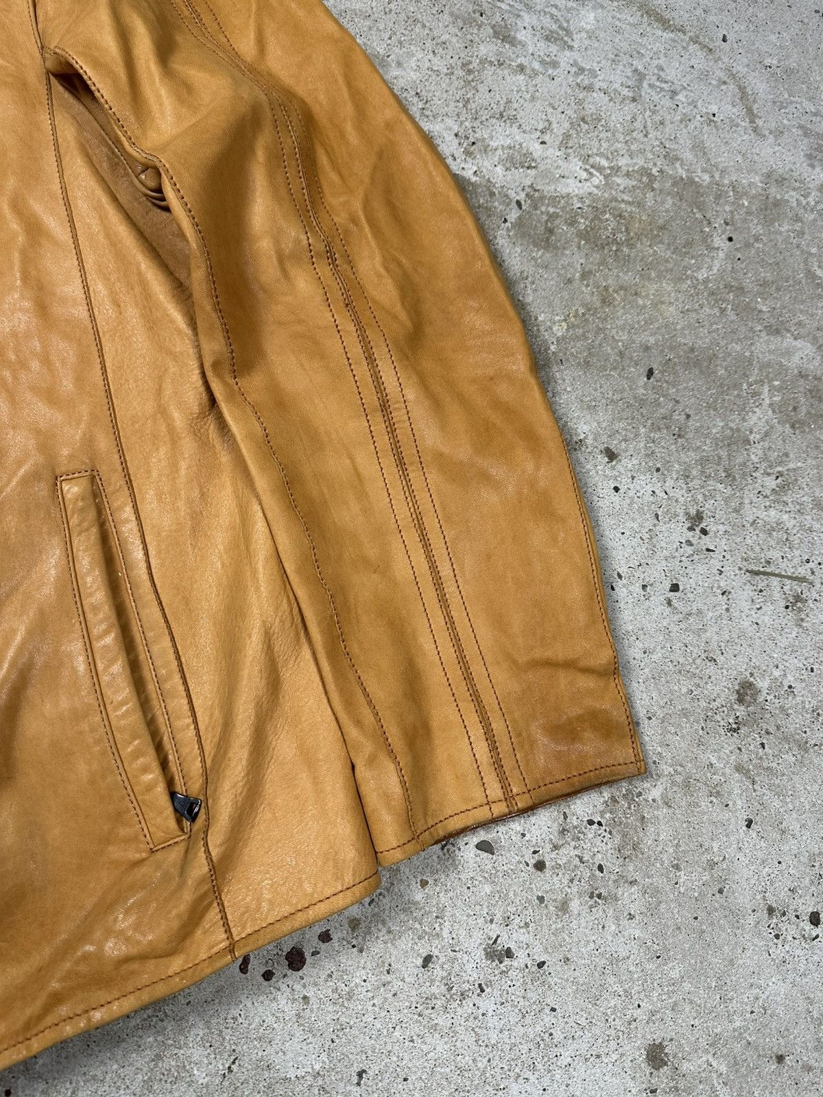 Genuine Leather × Vintage Vintage 90s Distressed Orange Brown Leather Utility Jacket Size US L / EU 52-54 / 3 - 3 Thumbnail