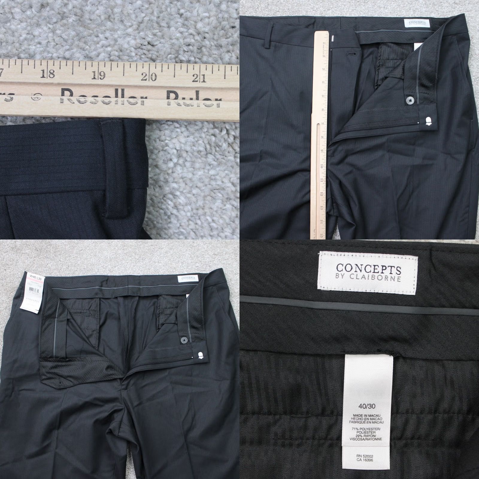 Liz Claiborne Claiborne Pants Mens 40x30 Gray Flat Front Dress Pants NWT Regular Inseam 30 Polyester Rayon Wool Front Type: Flat Front Mens Size US 40 / EU 56 - 8 Thumbnail