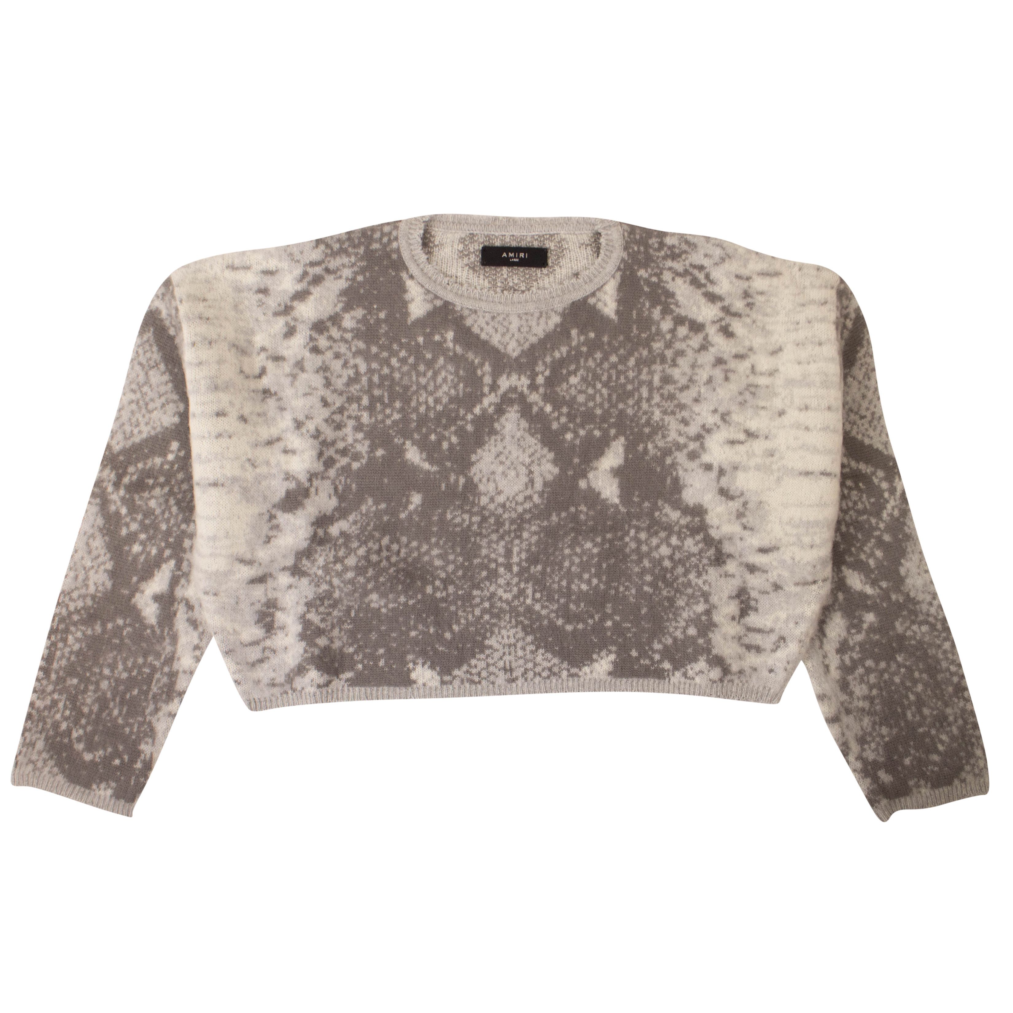 image of Amiri Gray Snake Print Crewneck Sweater Size Xs, Women's