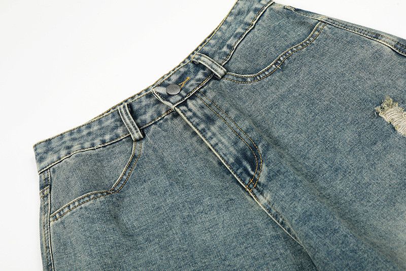 Jean American retro distressed patchwork butterfly straight jeans Size US 32 / EU 48 - 3 Thumbnail