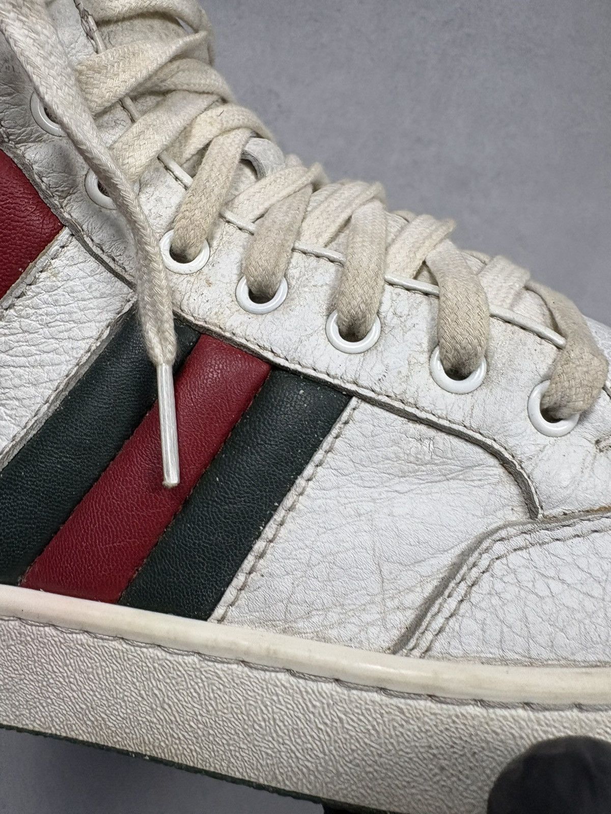 Gucci Gucci Praga Karibu Leather High Top Sneakers Web Stripe 28.5 Size US 11 / EU 44 - 22 Thumbnail