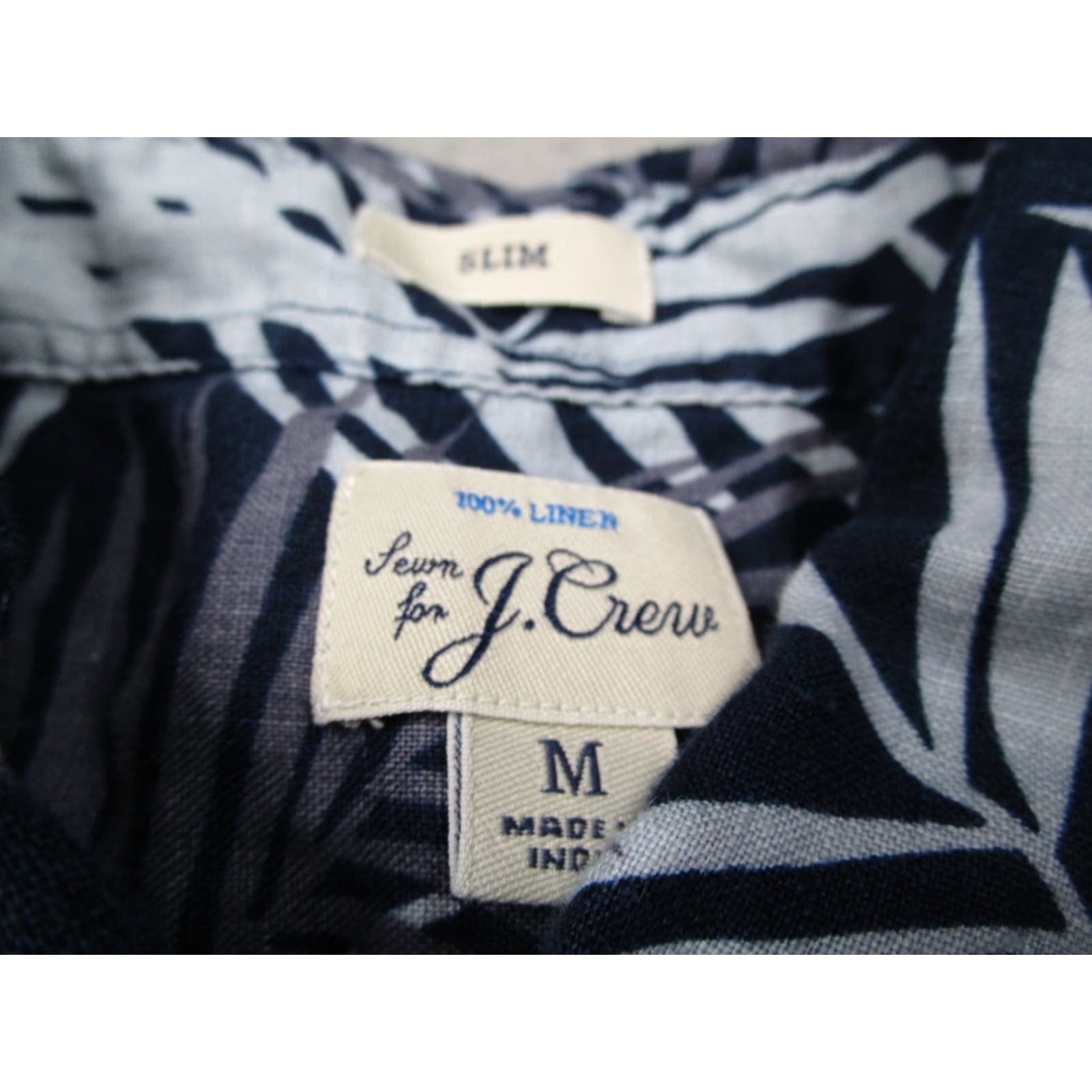 J.Crew J. CREW Shirt Mens Medium Blue Floral Slim Linen Button-Up Short Sleeve Casual Travel Hawaiian Tiki Beach Bohemian California Classic Retro Size US M / EU 48-50 / 2 - 3 Thumbnail