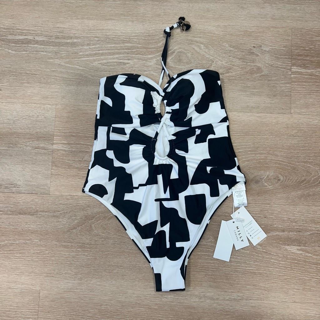 MILLY Milly Cabana Modern Geo Print Looped Cutout One-Piece Swimsuit Women’s Large Size XL / US 12-14 / IT 48-50 - 13 Thumbnail