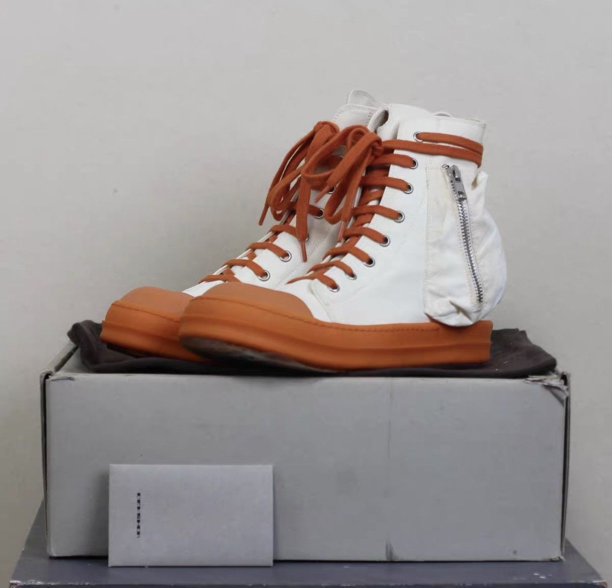 Rick Owens Rick Owens DRKSHDW White & Orange High-Top Sneakers Size US 7 / EU 40 - 1 Thumbnail