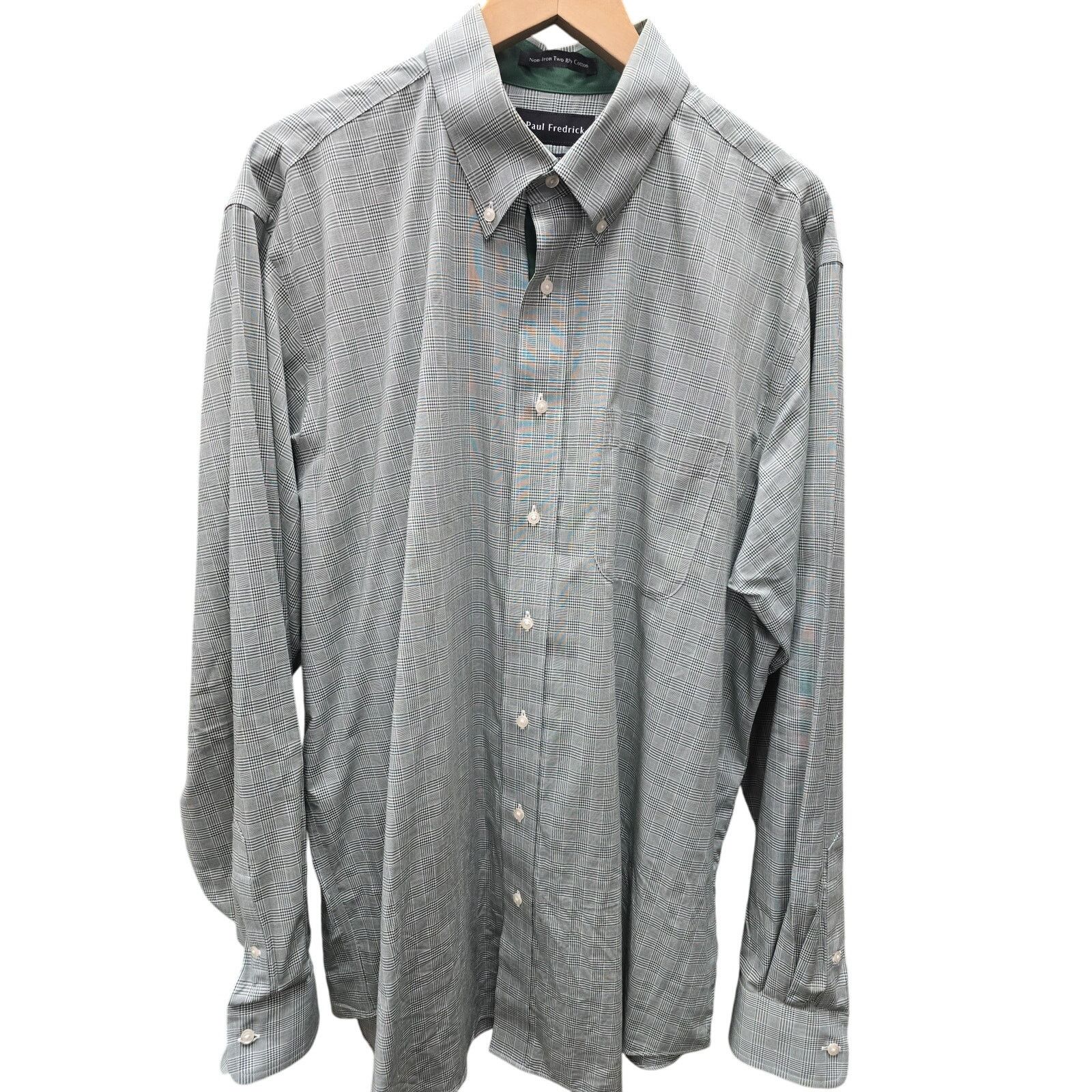 Paul Fredrick Paul Fredrick Plaid Dress Shirt, Green & White, 17 1/2 x 37 Size US XXL / EU 58 / 5 - 1 Thumbnail