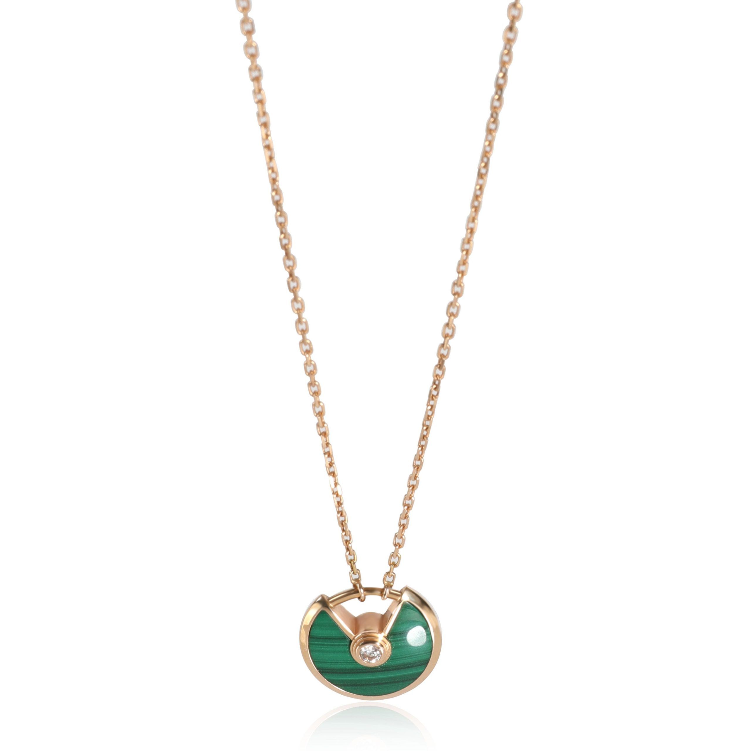 image of Cartier Amulette De Cartier Malachite Diamond Pendant In 18K Pink Gold 0.02 Ctw, Women's