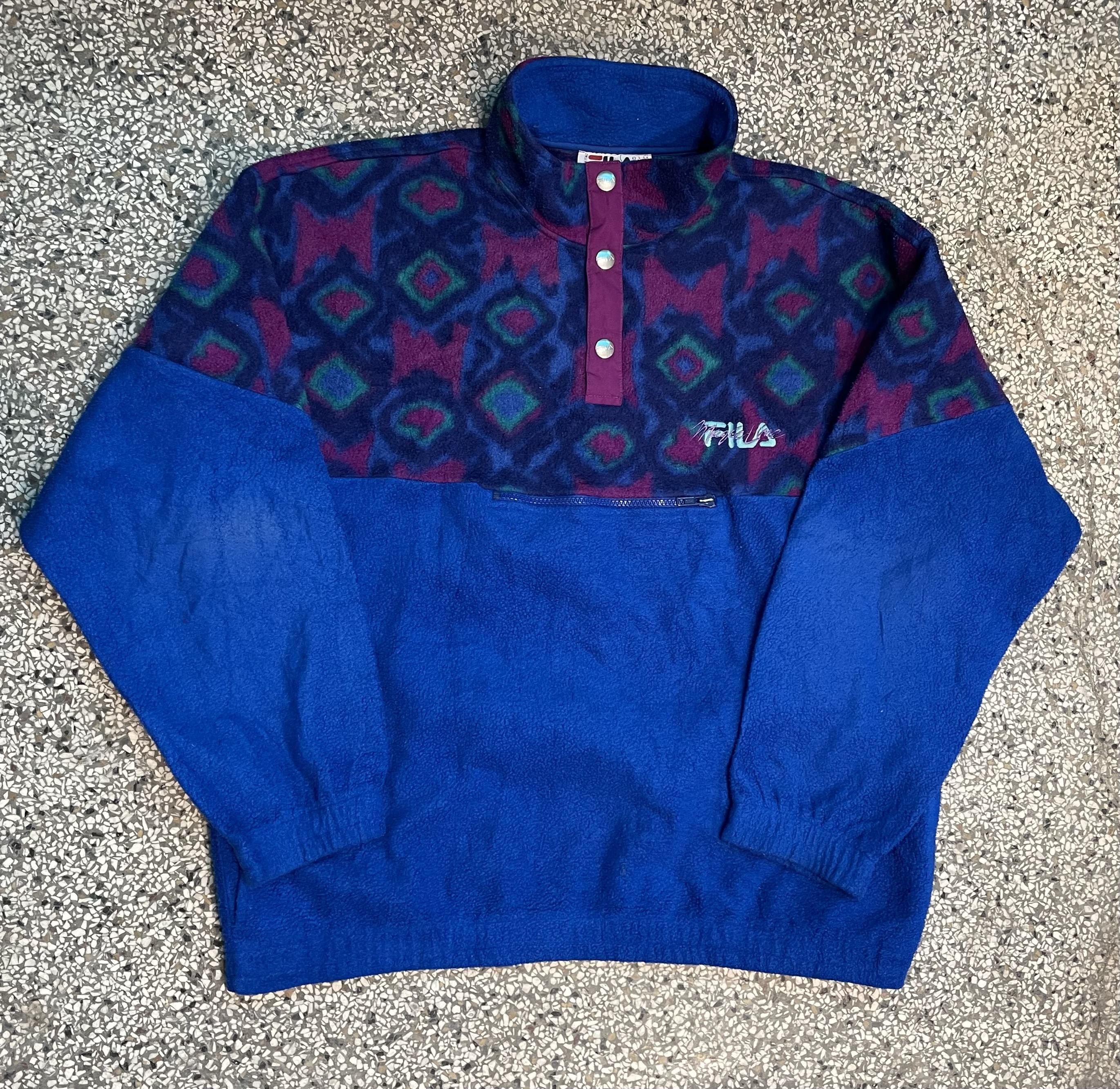Fila Vintage 90s Retro Fleece Pullover Geometric Snap Button Size US XXL / EU 58 / 5 - 1 Thumbnail
