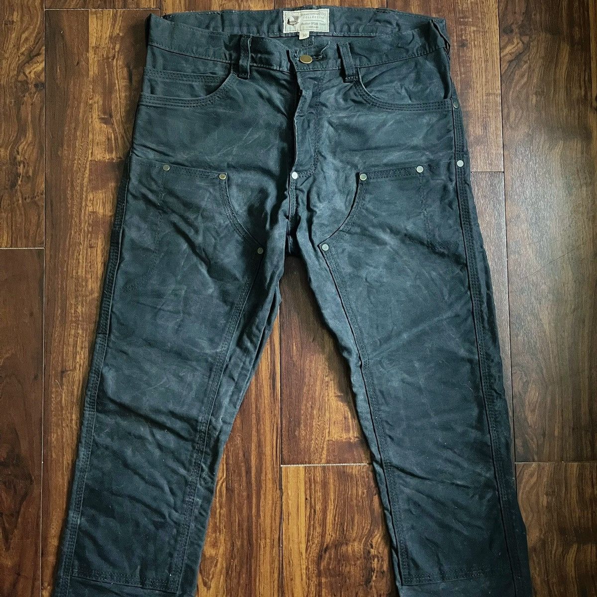 image of Made In USA x Red Clouds Collective Waxed Canvas Fitted Work Pants in Black, Men's (Size 30)