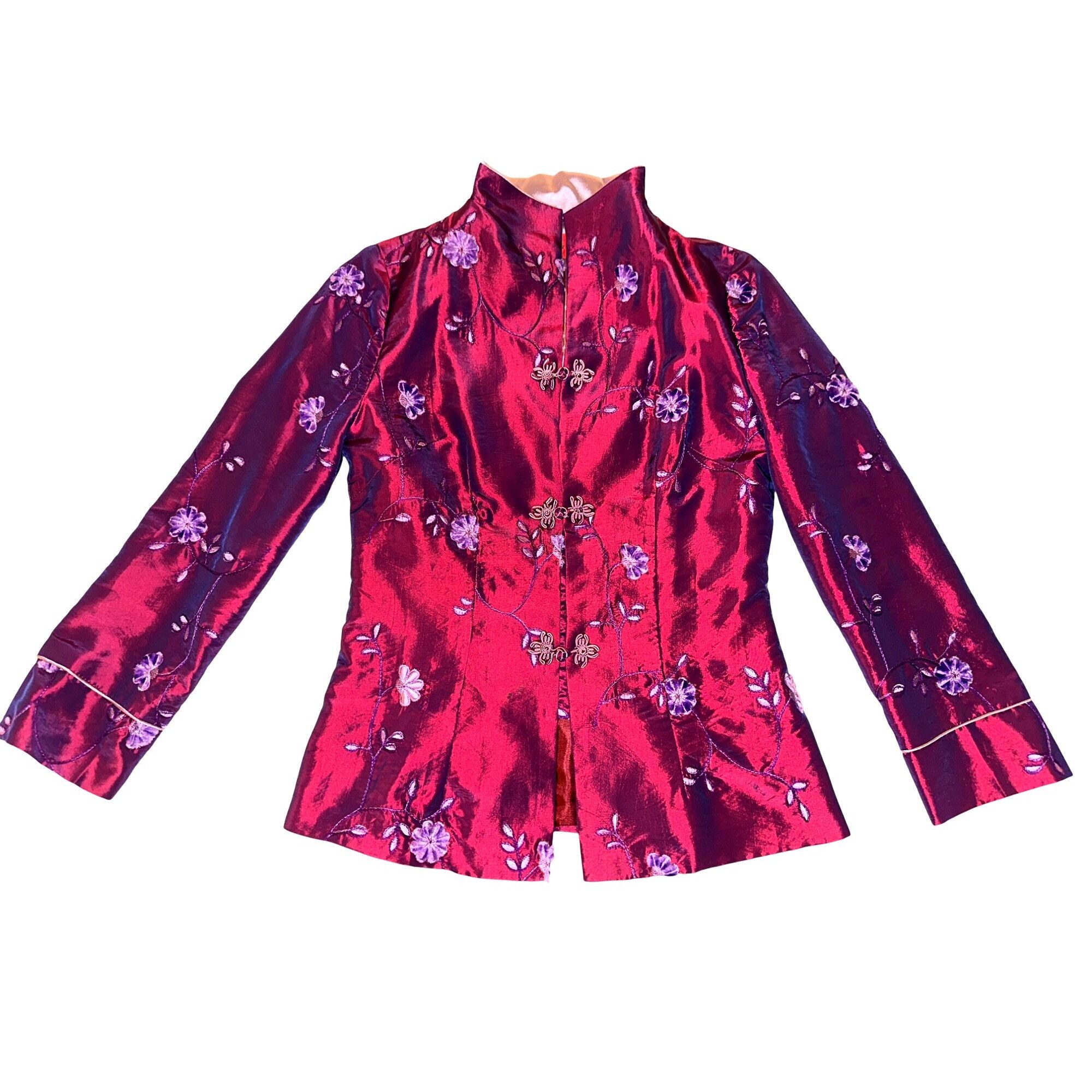 Other Zi Qing Ge Embroidered Floral Chinese Style Jacket Wine Purp Size L / US 10 / IT 46 - 3 Thumbnail