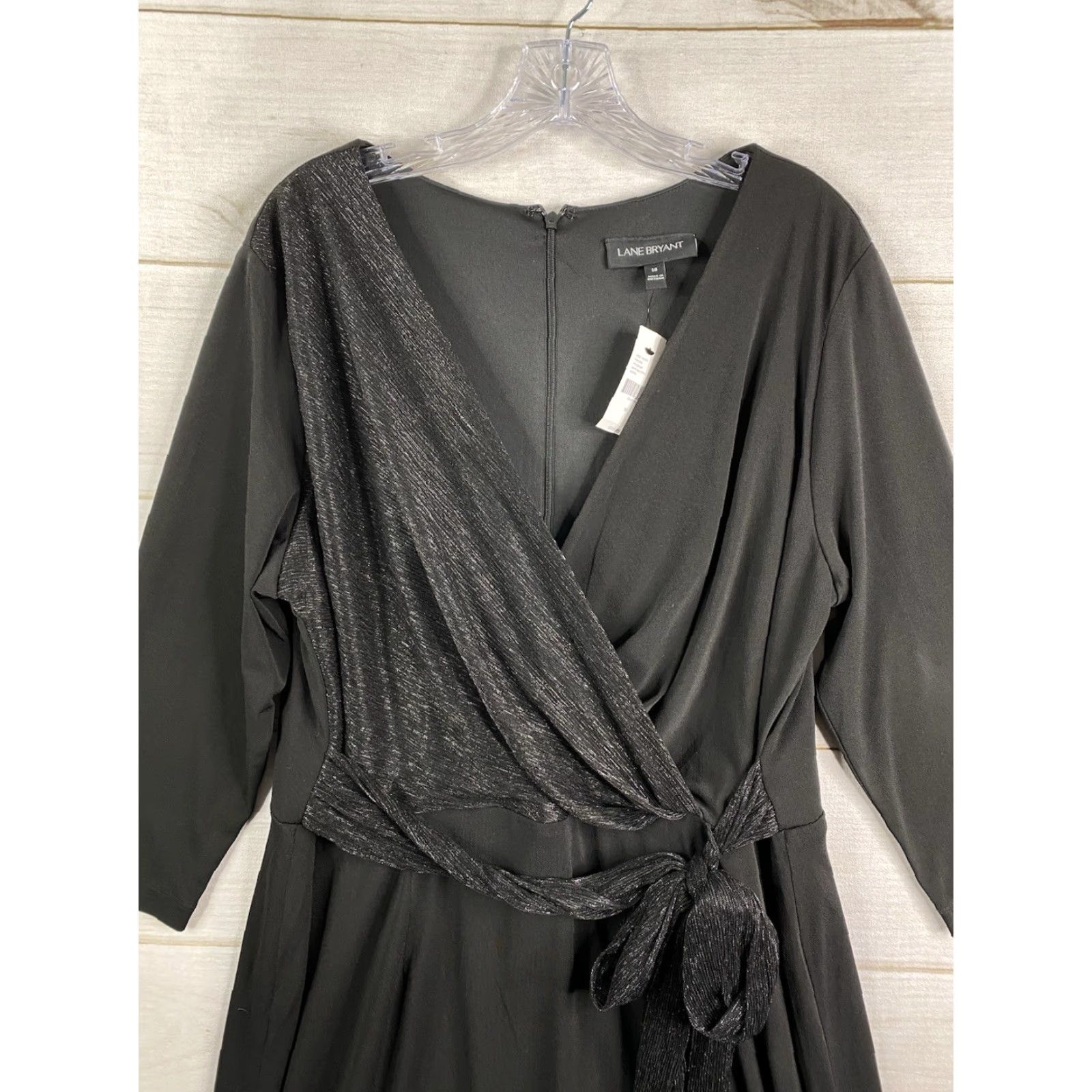 Vintage Lane Bryant Dress Womens 18 Black Faux Wrap Sparkly Party 3/4 Sleeve Stretch NWT Size XXL / US 16-18 / IT 52-54 - 2 Thumbnail