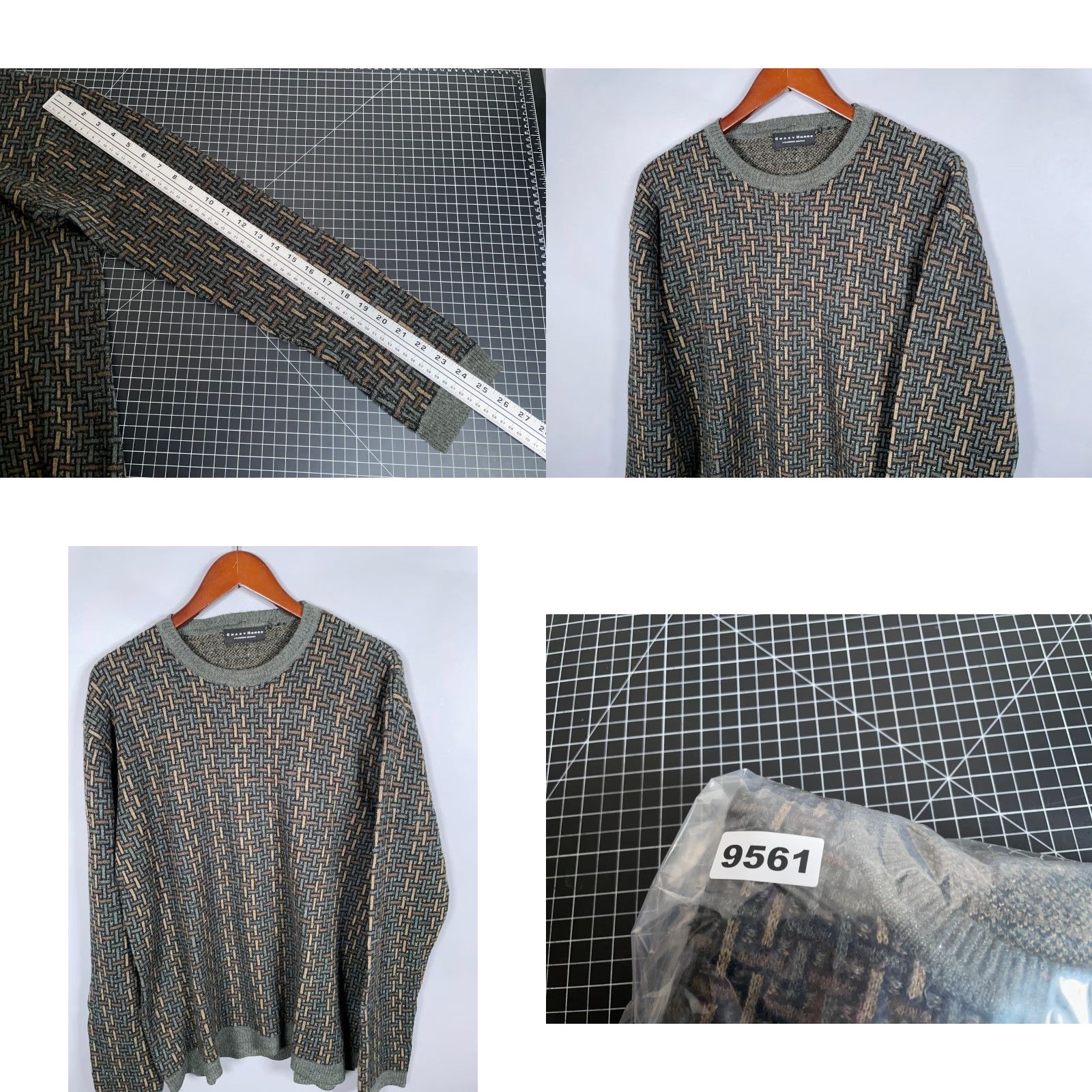 Vintage VINTAGE Crazy Horse Men's Sweater Pullover XL Green Geometric Pattern Lightweight Knit 90s Dad Retro Fall Winter Size US XL / EU 56 / 4 - 8 Thumbnail