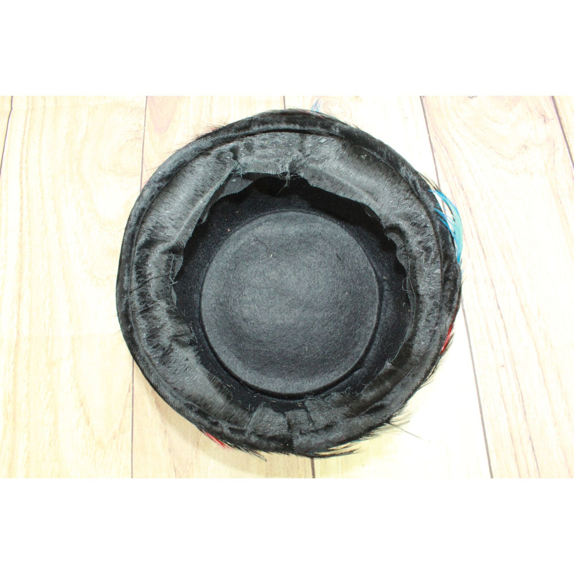 Other × Vintage Vintage Black Wool Beret w/ Red & Blue Feather Detail Size ONE SIZE - 6 Thumbnail