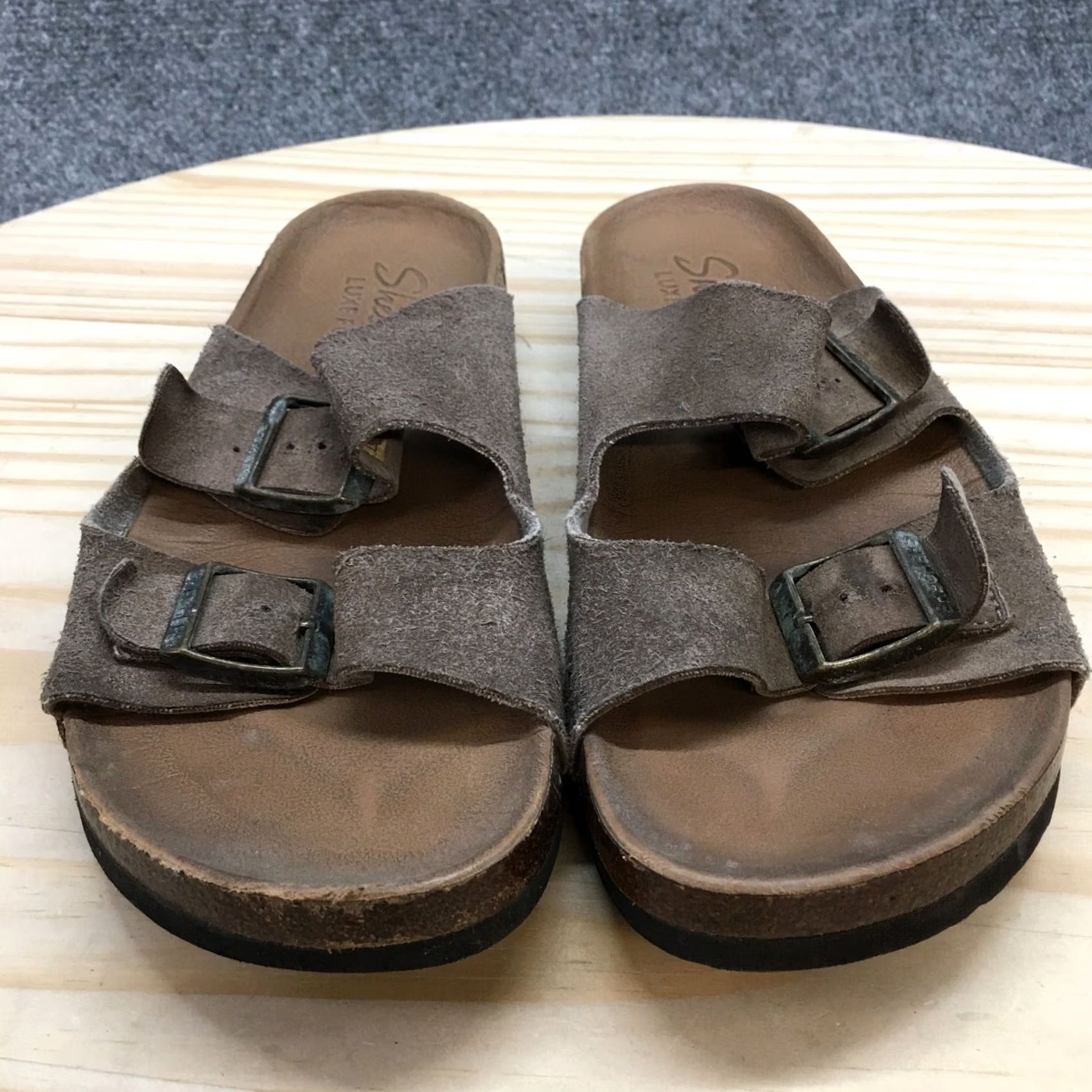SKECHERS Skechers Sandal Womens 8 Taupe Luxe Foam Two Strap Buckle Slip On Casual Sandal Size US 8 / IT 38 - 4 Thumbnail